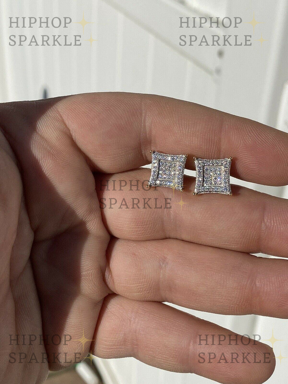 Moissanite 3D Kite Classic Iced Out Earrings - 14k Gold Vermeil & 925 Silve