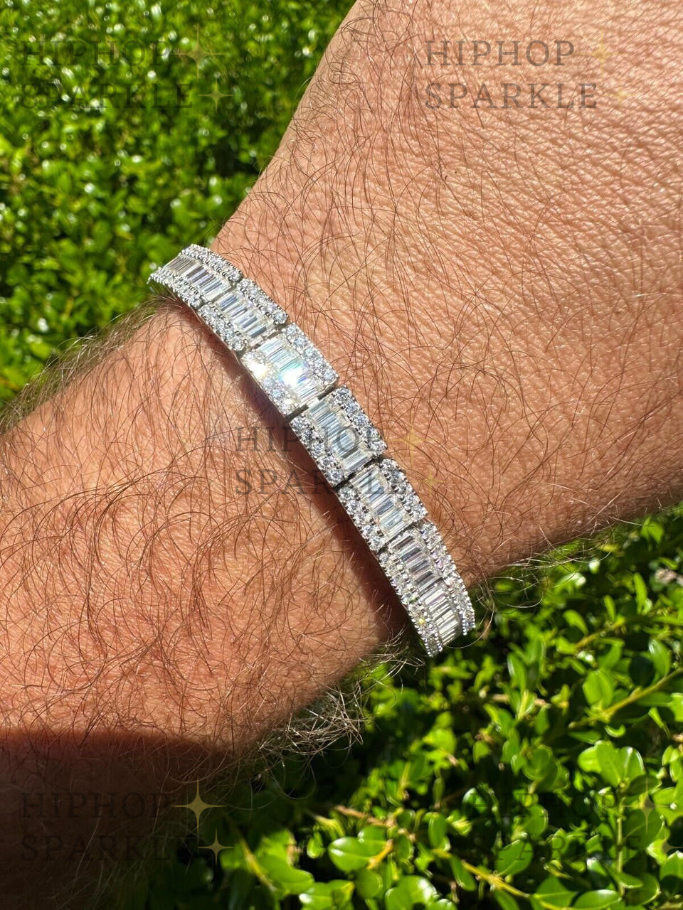 MOISSANITE Rapper Exclusive Baguette Tennis Link Bracelet Iced Out - 925 Silver - 8mm