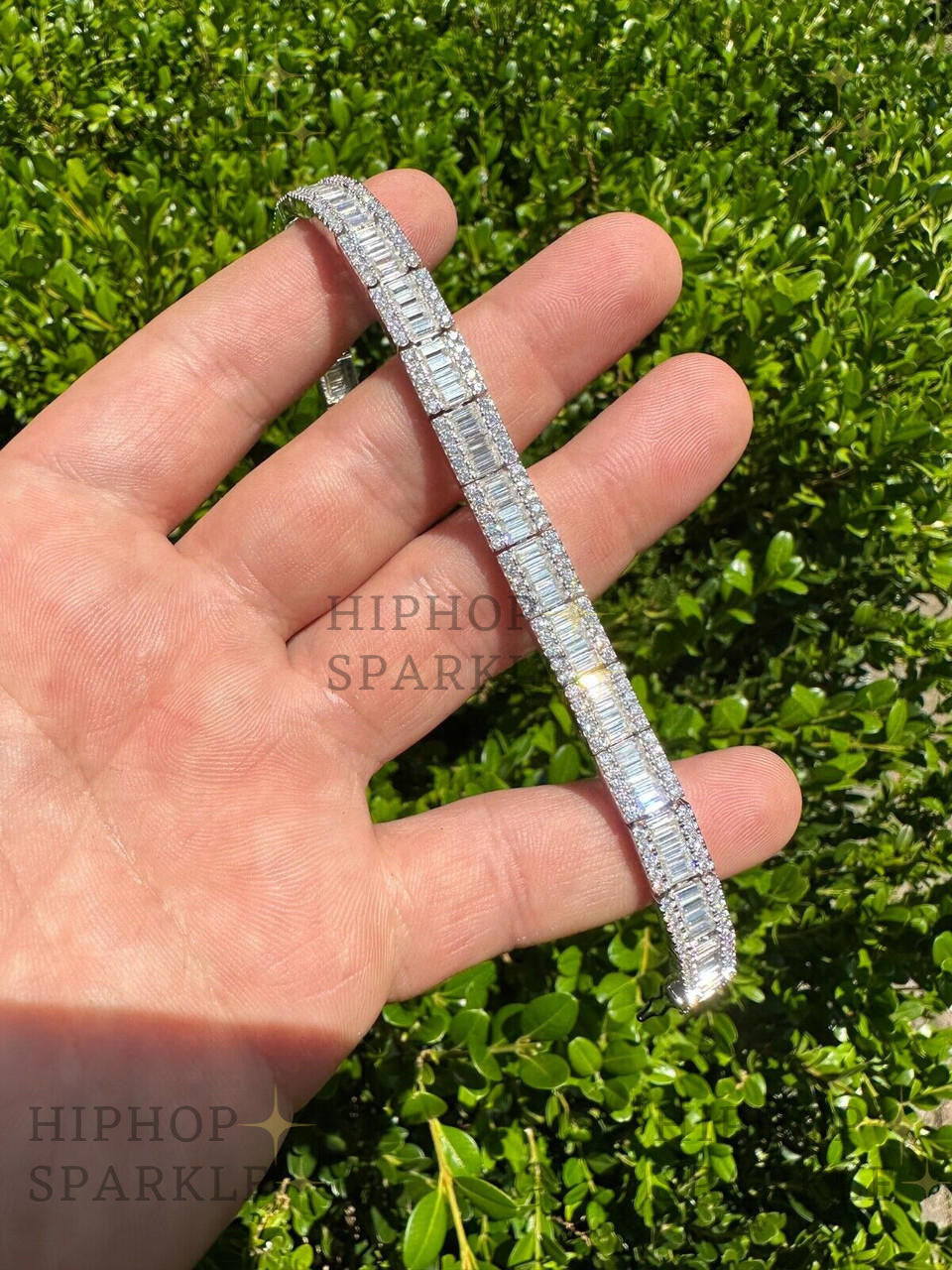 MOISSANITE Rapper Exclusive Baguette Tennis Link Bracelet Iced Out - 925 Silver - 8mm