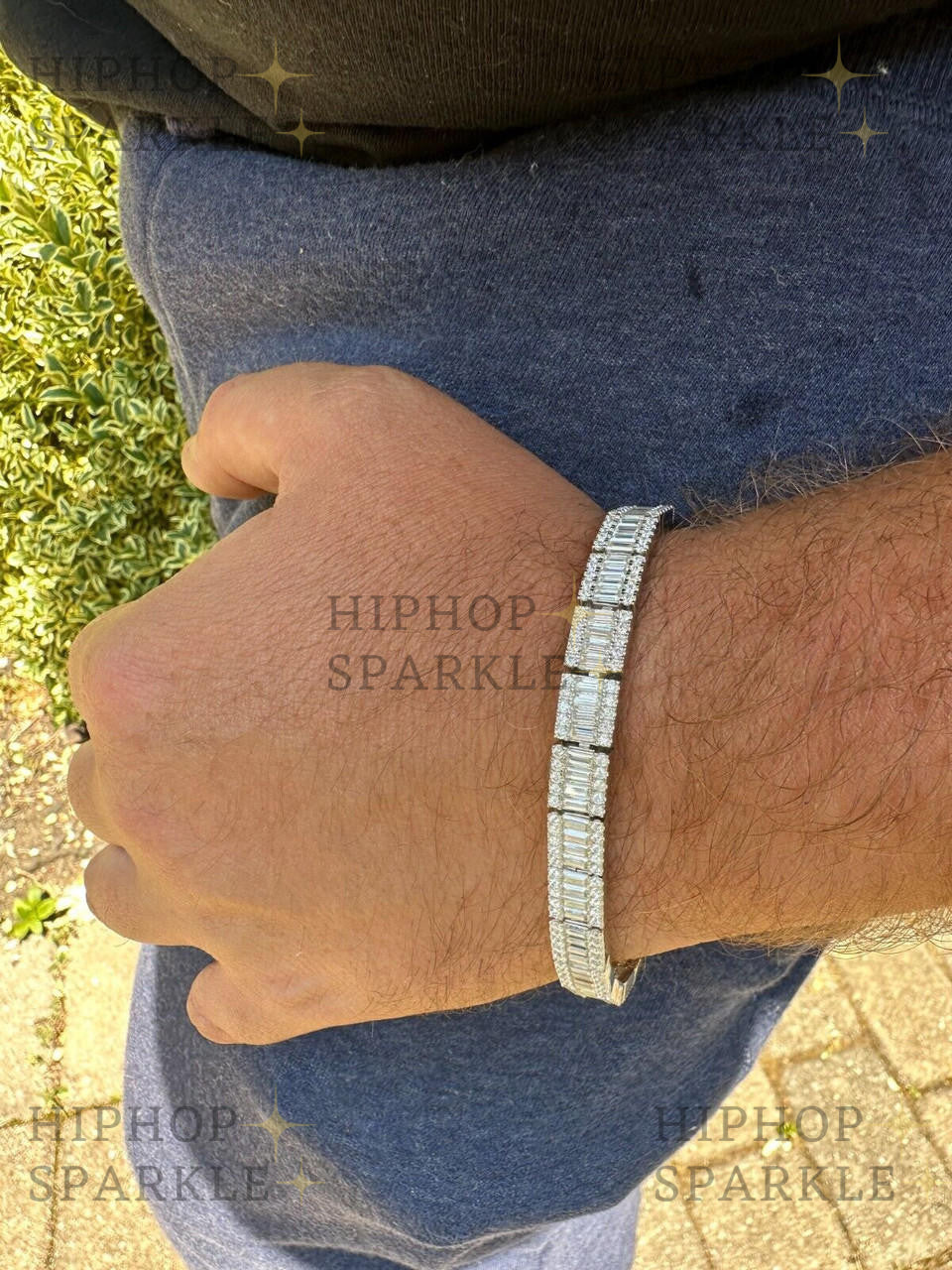 MOISSANITE Rapper Exclusive Baguette Tennis Link Bracelet Iced Out - 925 Silver - 8mm