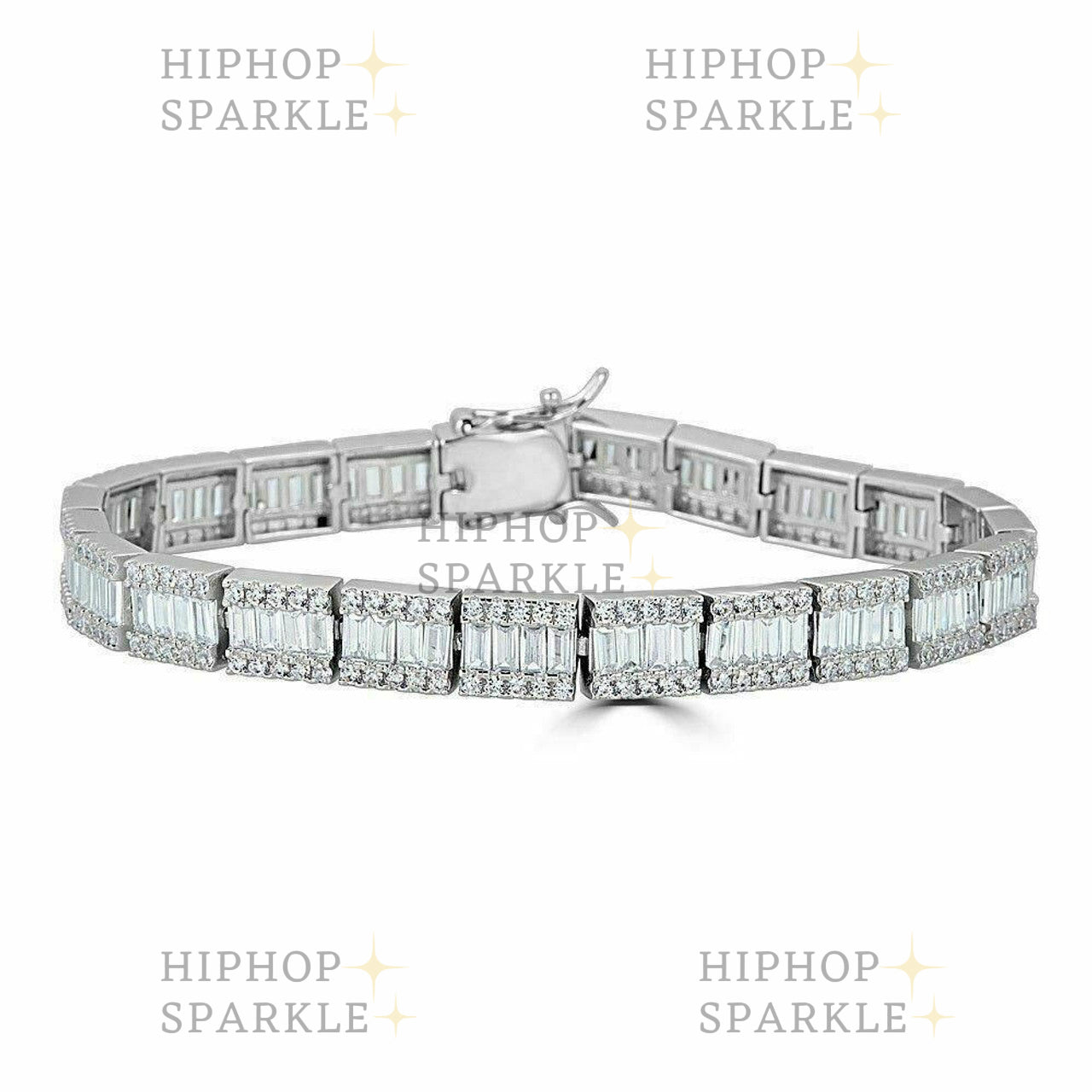 MOISSANITE Rapper Exclusive Baguette Tennis Link Bracelet Iced Out - 925 Silver - 8mm