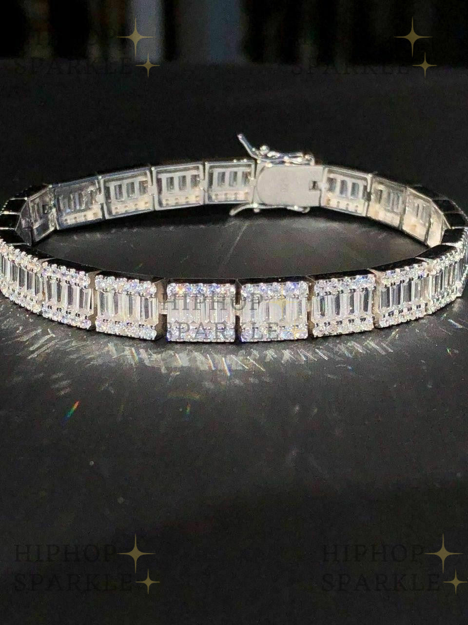 MOISSANITE Rapper Exclusive Baguette Tennis Link Bracelet Iced Out - 925 Silver - 8mm