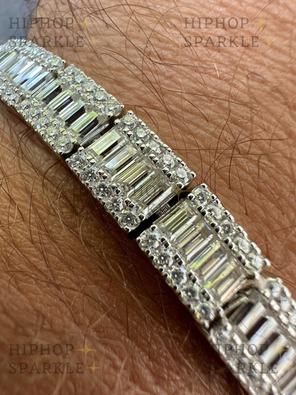 MOISSANITE Rapper Exclusive Baguette Tennis Link Bracelet Iced Out - 925 Silver - 8mm