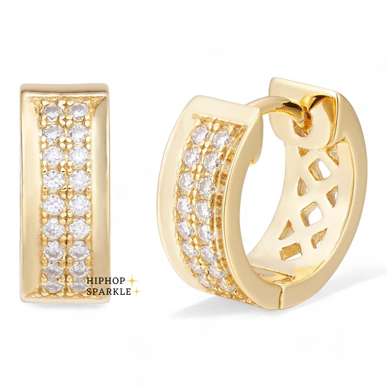 Moissanite Classic Small Huggie Iced Out Hoops - 14k Gold Vermeil & 925 Silver