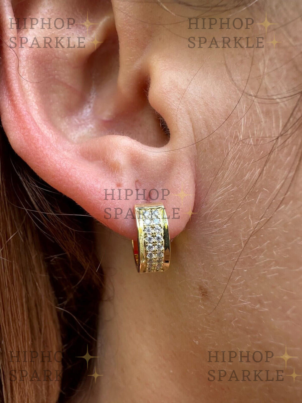 Moissanite Classic Small Huggie Iced Out Hoops - 14k Gold Vermeil & 925 Silver