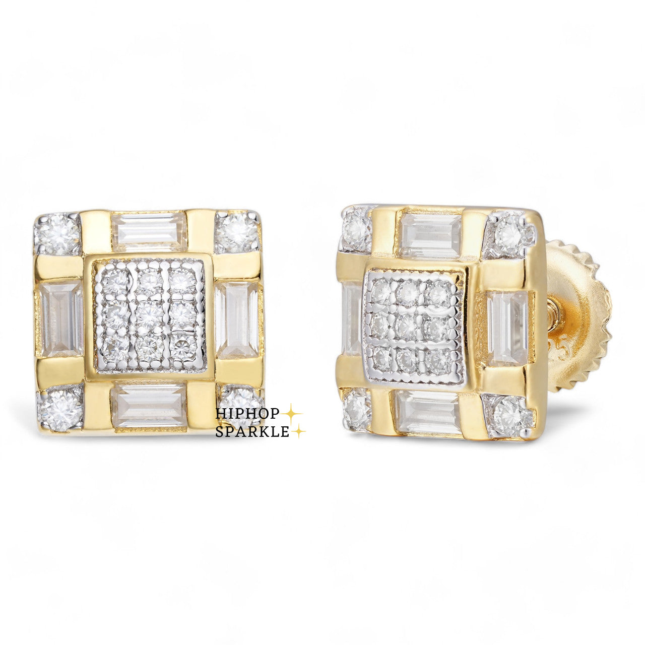 Moissanite Baguette Modern Look Iced Out Earrings - 14k Gold Vermeil & 925 Silver