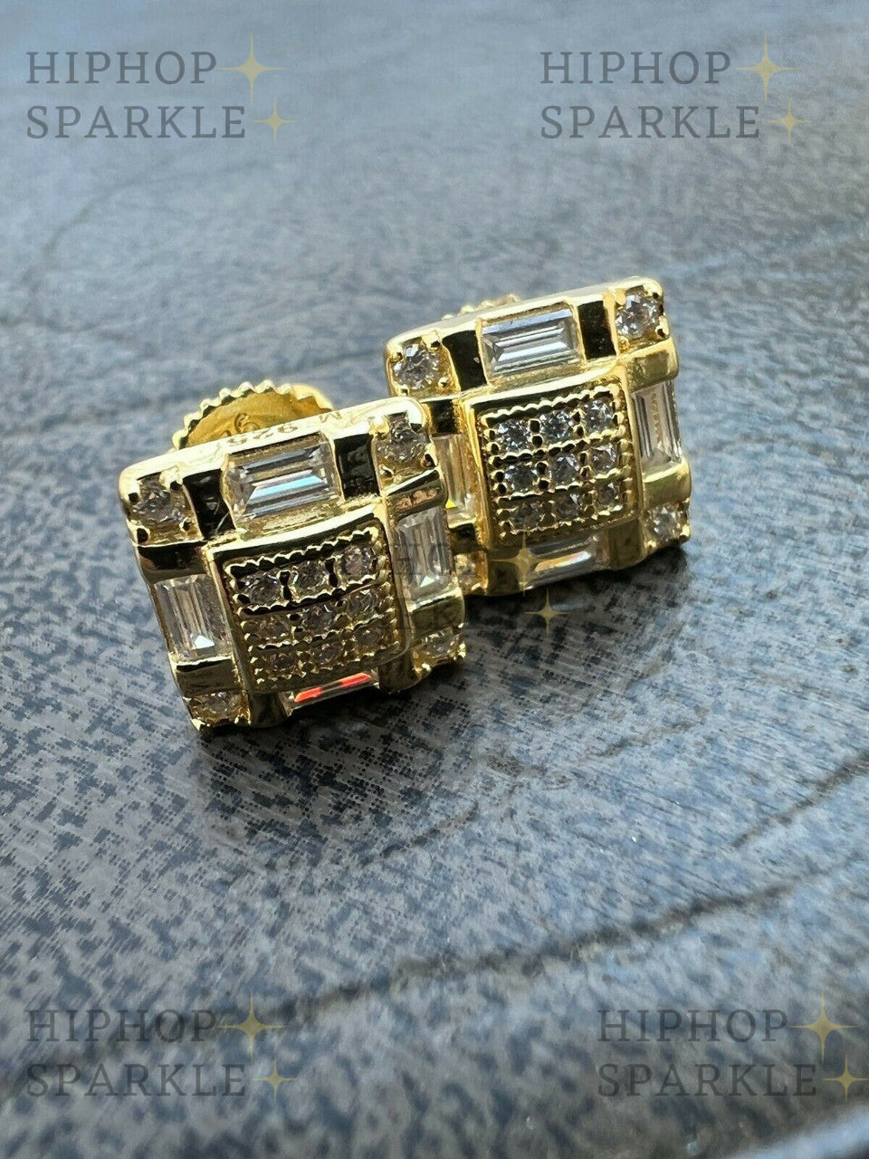 Moissanite Baguette Modern Look Iced Out Earrings - 14k Gold Vermeil & 925 Silver