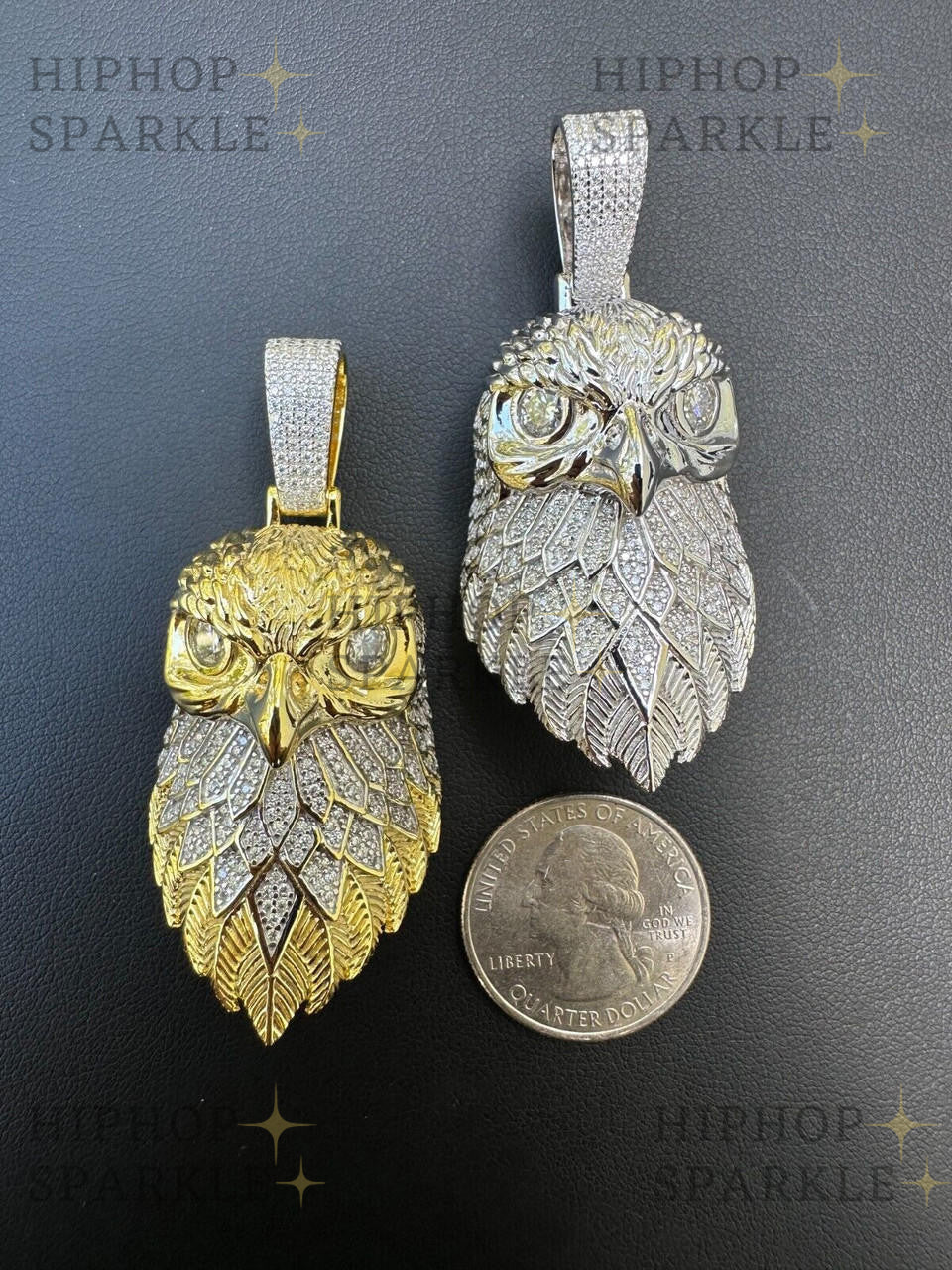 Moissanite 3D Bald Eagle Pendant - 14k Gold Vermeil & 925 Silver