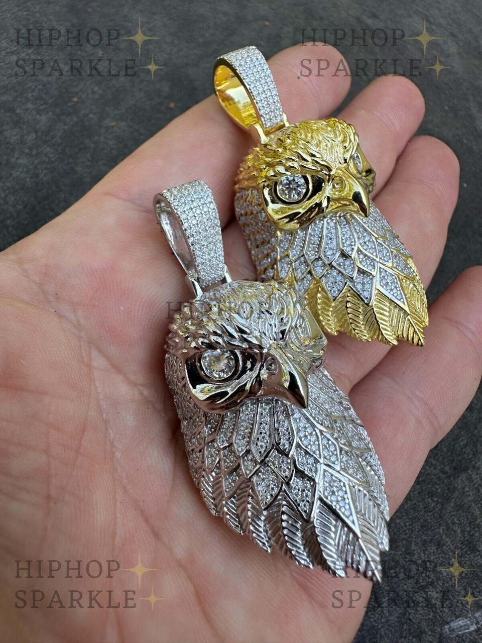 Moissanite 3D Bald Eagle Pendant - 14k Gold Vermeil & 925 Silver