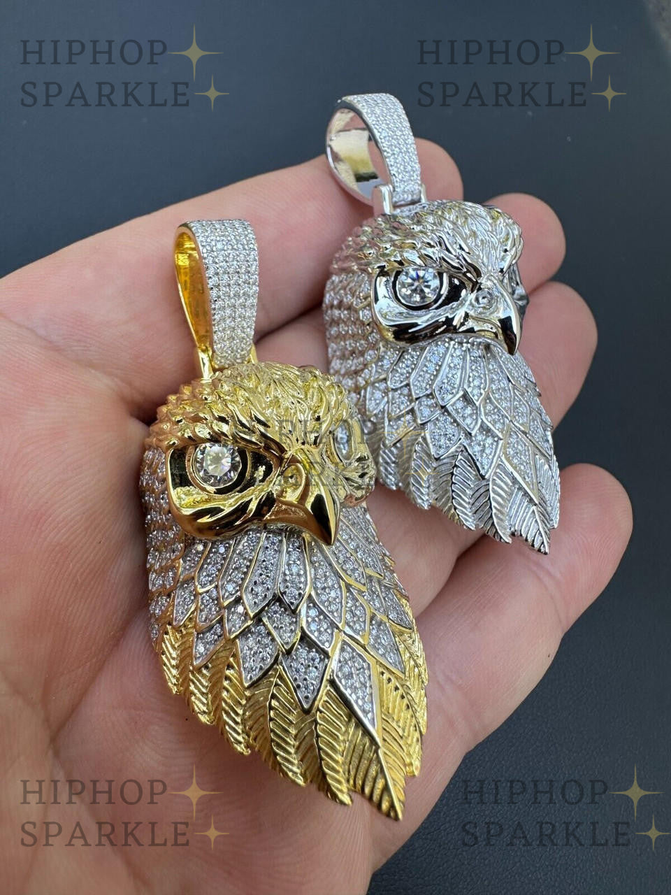 Moissanite 3D Bald Eagle Pendant - 14k Gold Vermeil & 925 Silver