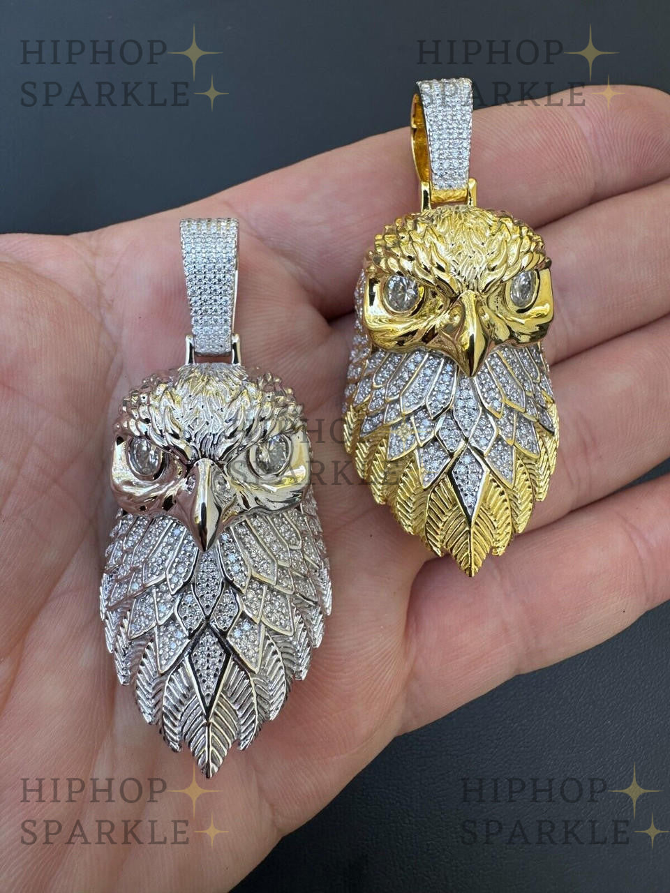 Moissanite 3D Bald Eagle Pendant - 14k Gold Vermeil & 925 Silver