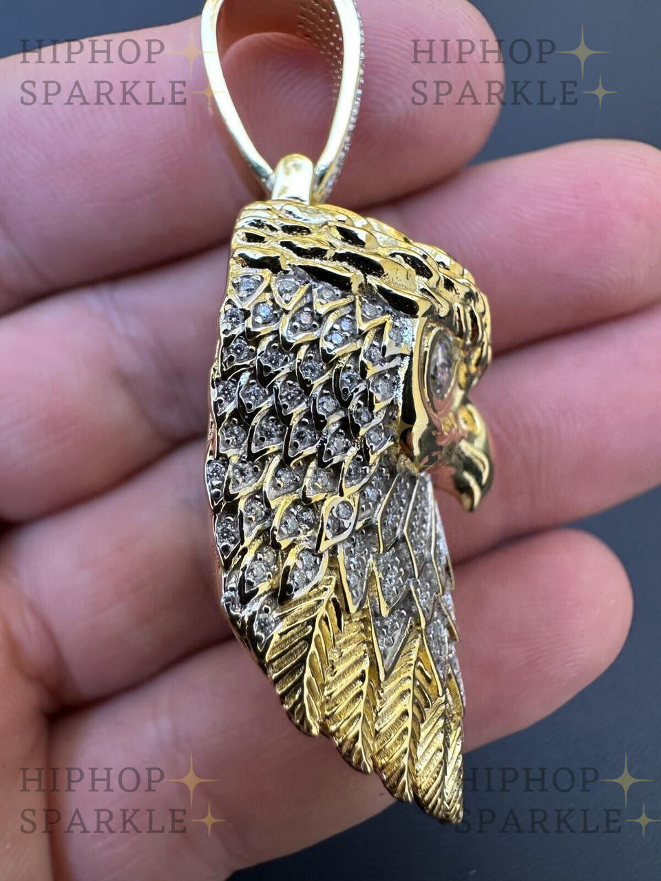 Moissanite 3D Bald Eagle Pendant - 14k Gold Vermeil & 925 Silver