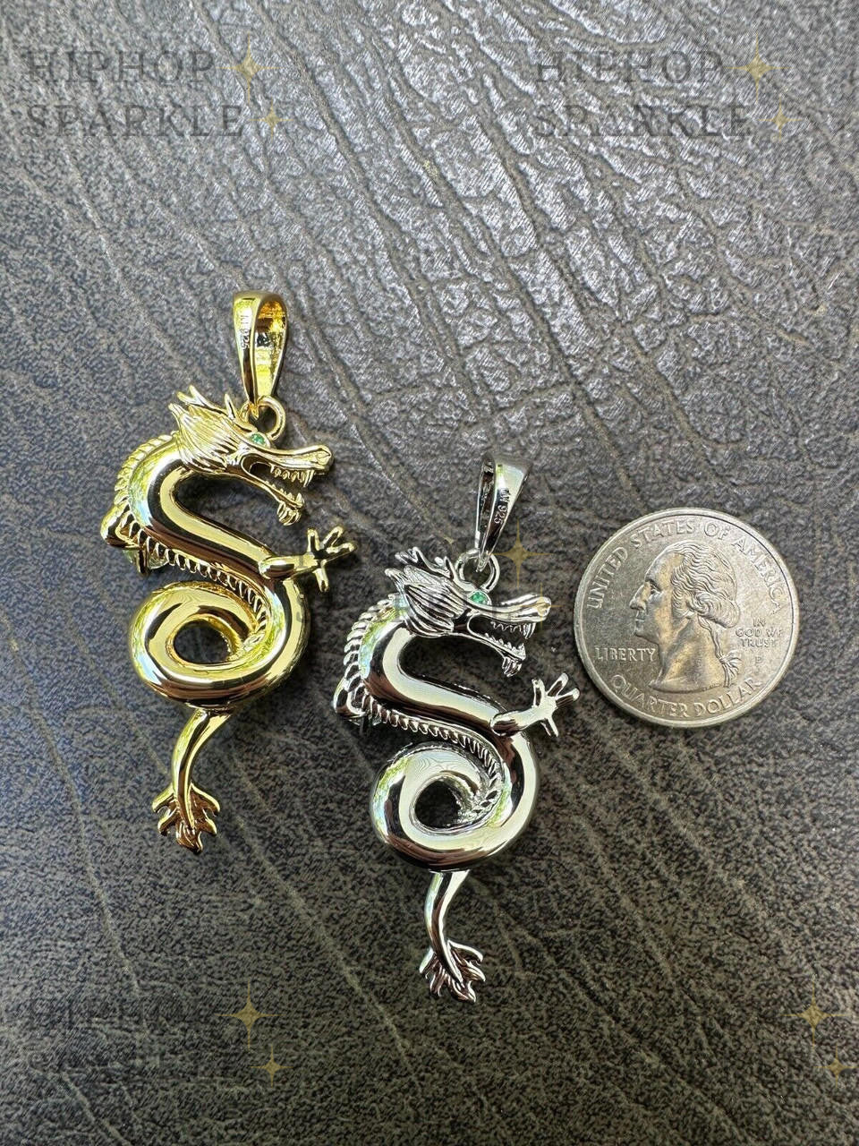 Moissanite 3D Dragon Hip Hop Pendant - 14k Gold Vermeil & 925 Silver