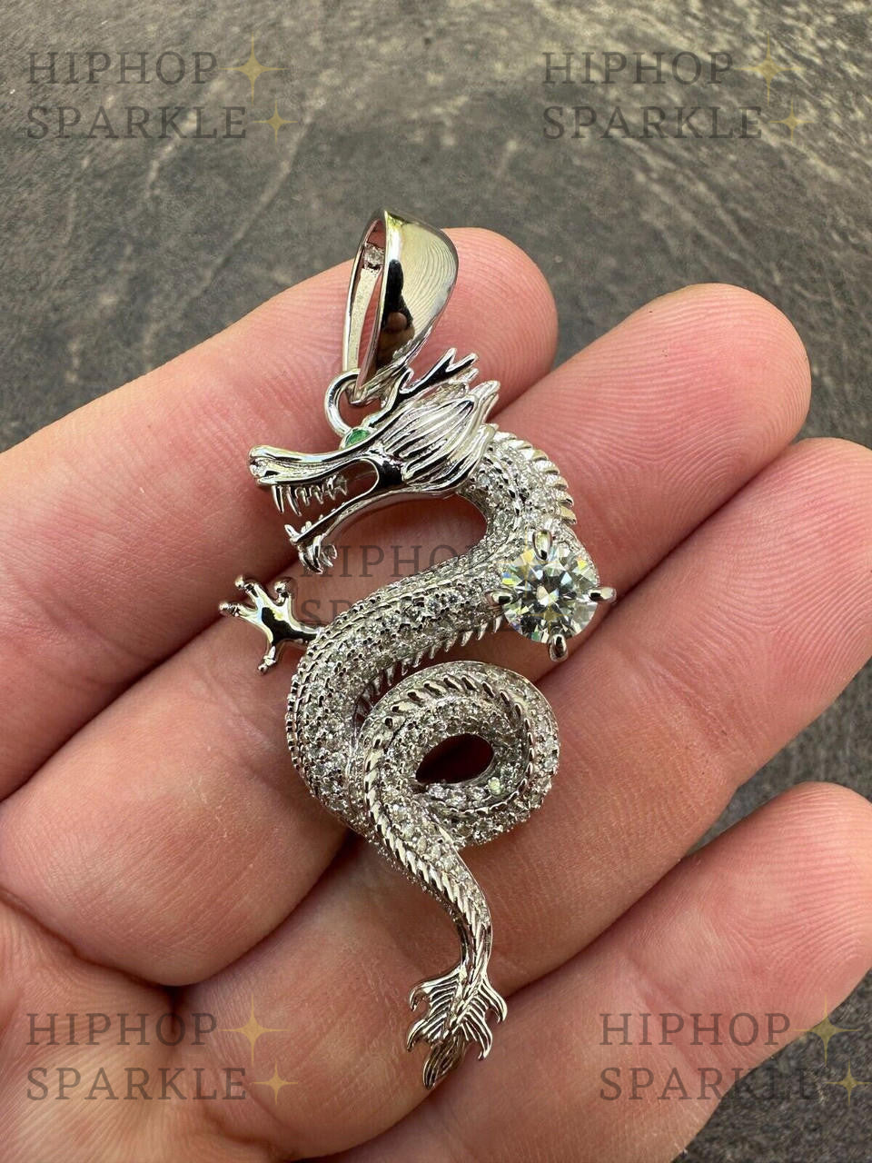 Moissanite 3D Dragon Hip Hop Pendant - 14k Gold Vermeil & 925 Silver