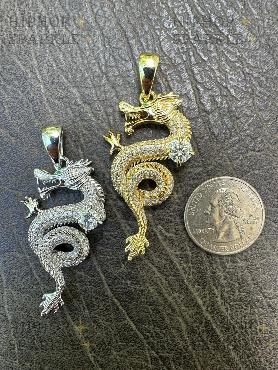 Moissanite 3D Dragon Hip Hop Pendant - 14k Gold Vermeil & 925 Silver