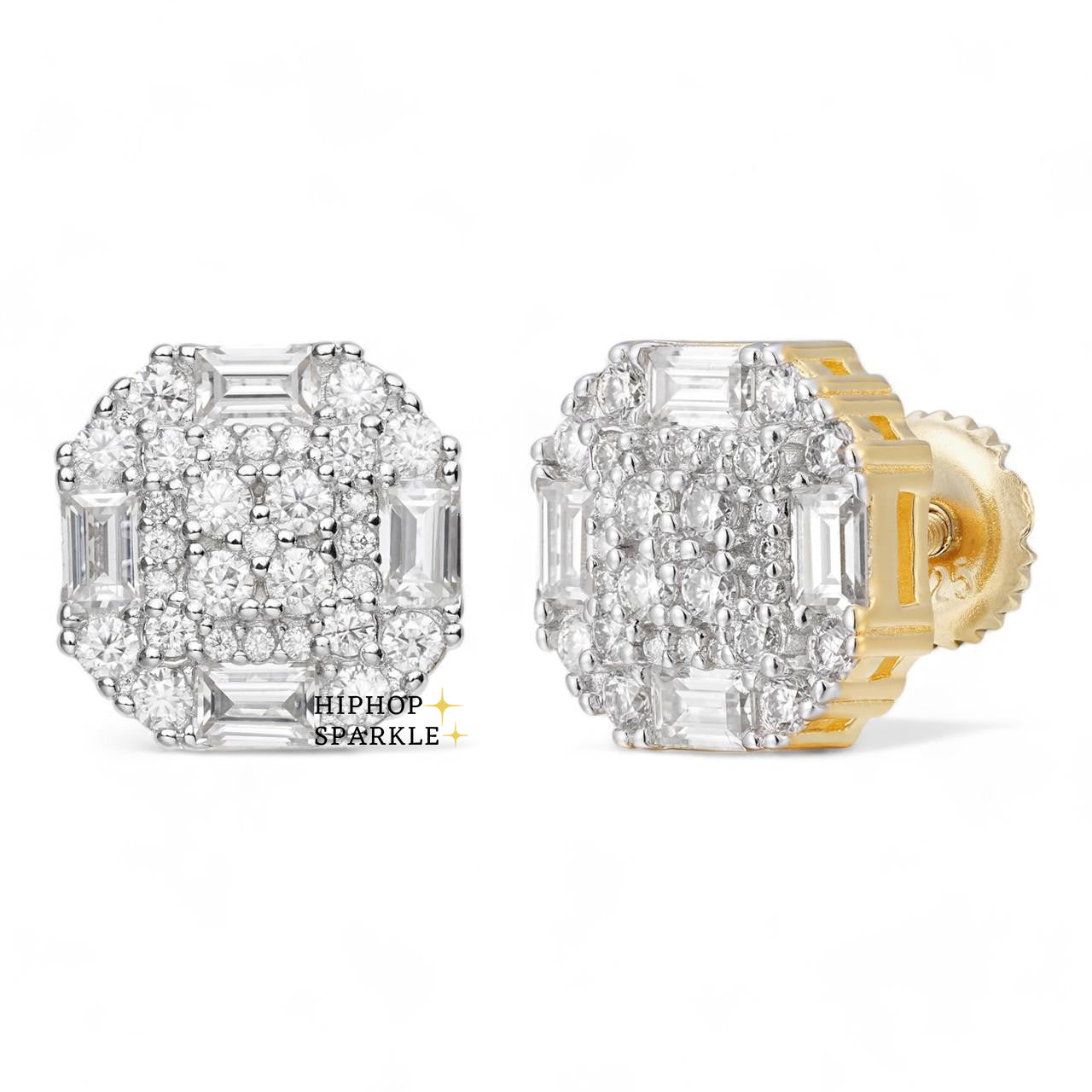 Moissanite Baguette Star Iced Out Earrings - 14k Gold Vermeil & 925 Silver