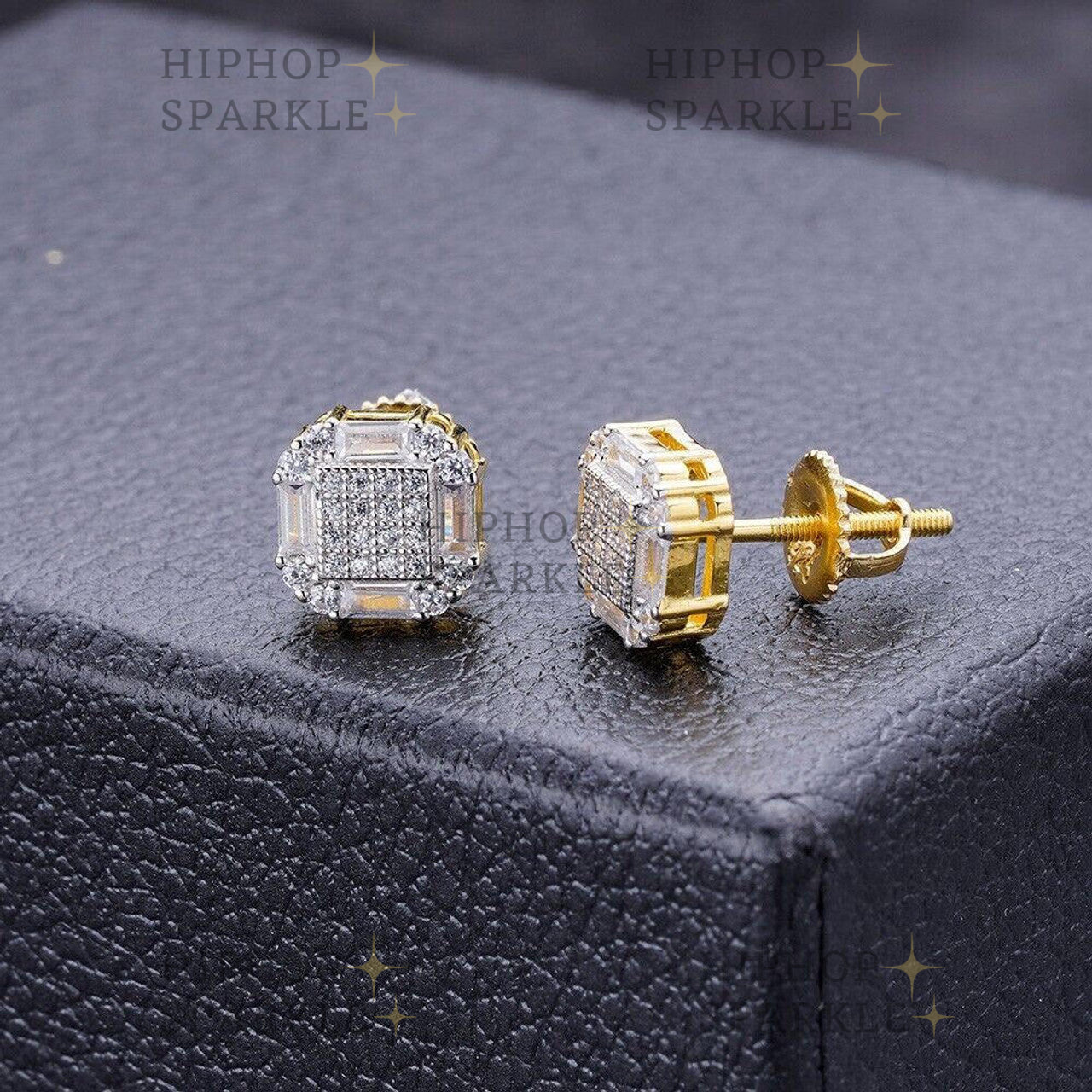 Moissanite Baguette Star Iced Out Earrings - 14k Gold Vermeil & 925 Silver