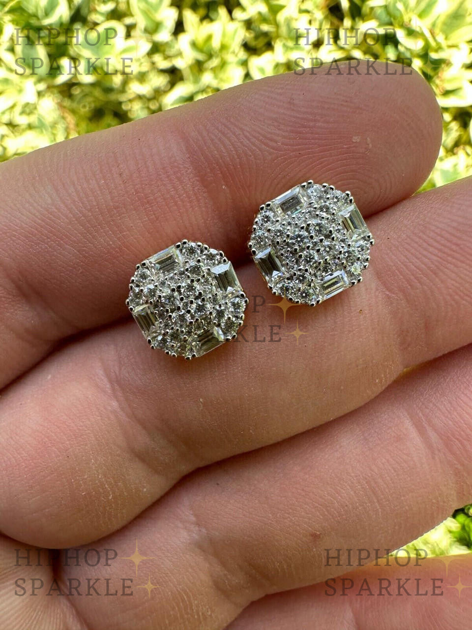 Moissanite Baguette Star Iced Out Earrings - 14k Gold Vermeil & 925 Silver