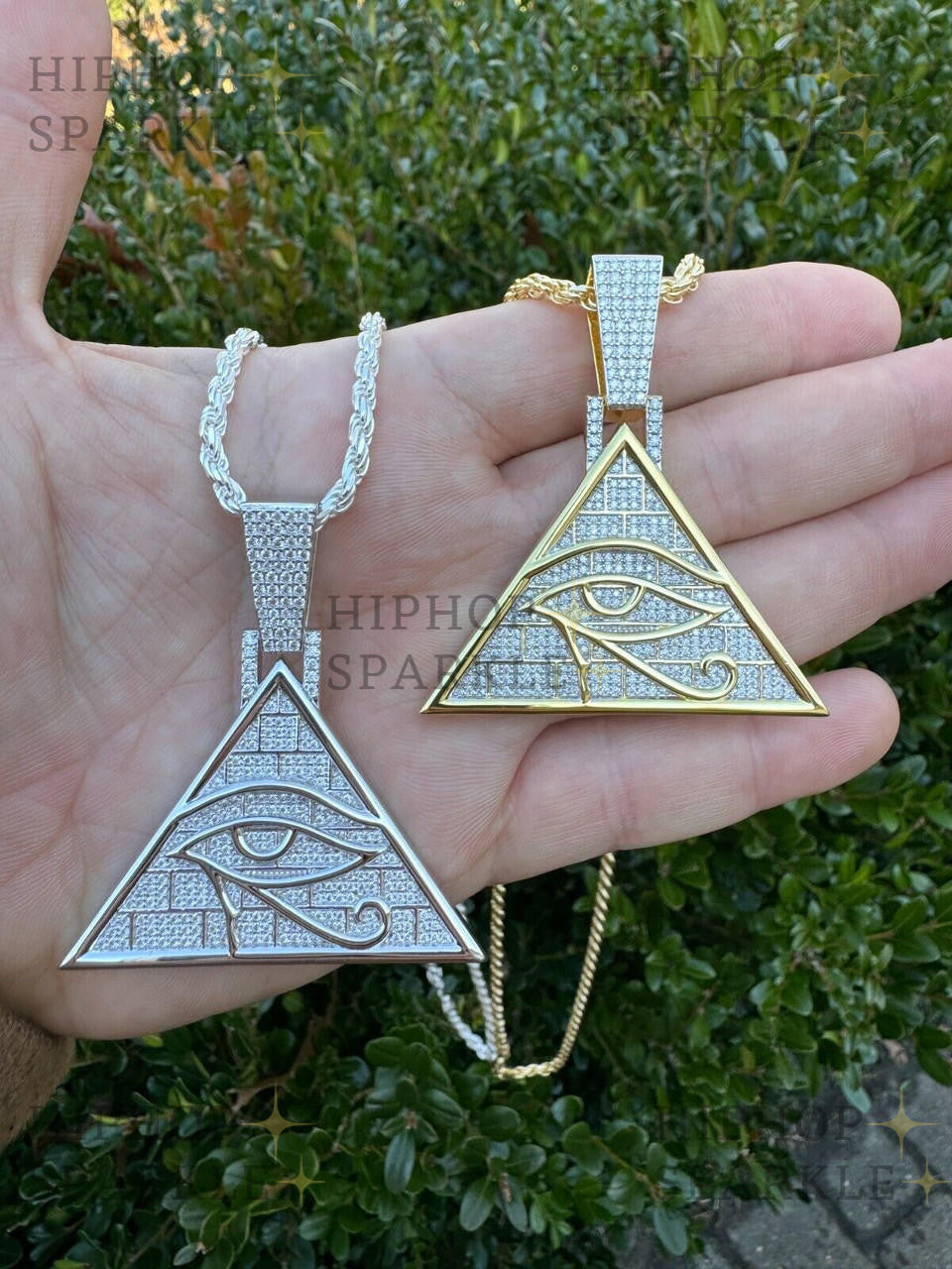 Moissanite Illuminati Eye Masonic Pyramid Medallion Pendant - 14k Gold Vermeil & 925 Silver