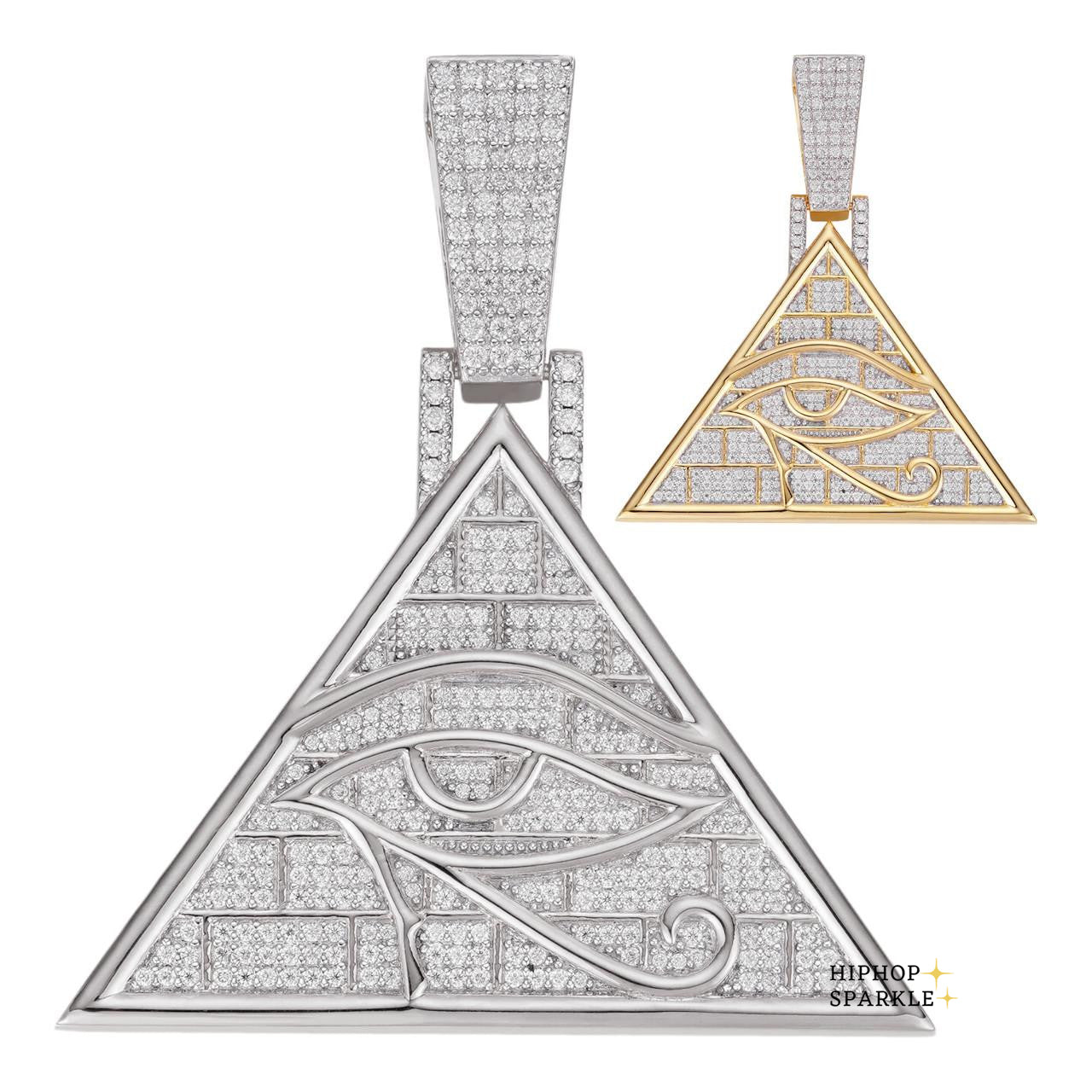 Moissanite Illuminati Eye Masonic Pyramid Medallion Pendant - 14k Gold Vermeil & 925 Silver