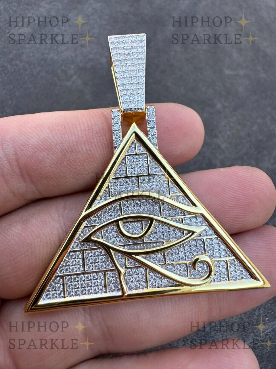 Moissanite Illuminati Eye Masonic Pyramid Medallion Pendant - 14k Gold Vermeil & 925 Silver