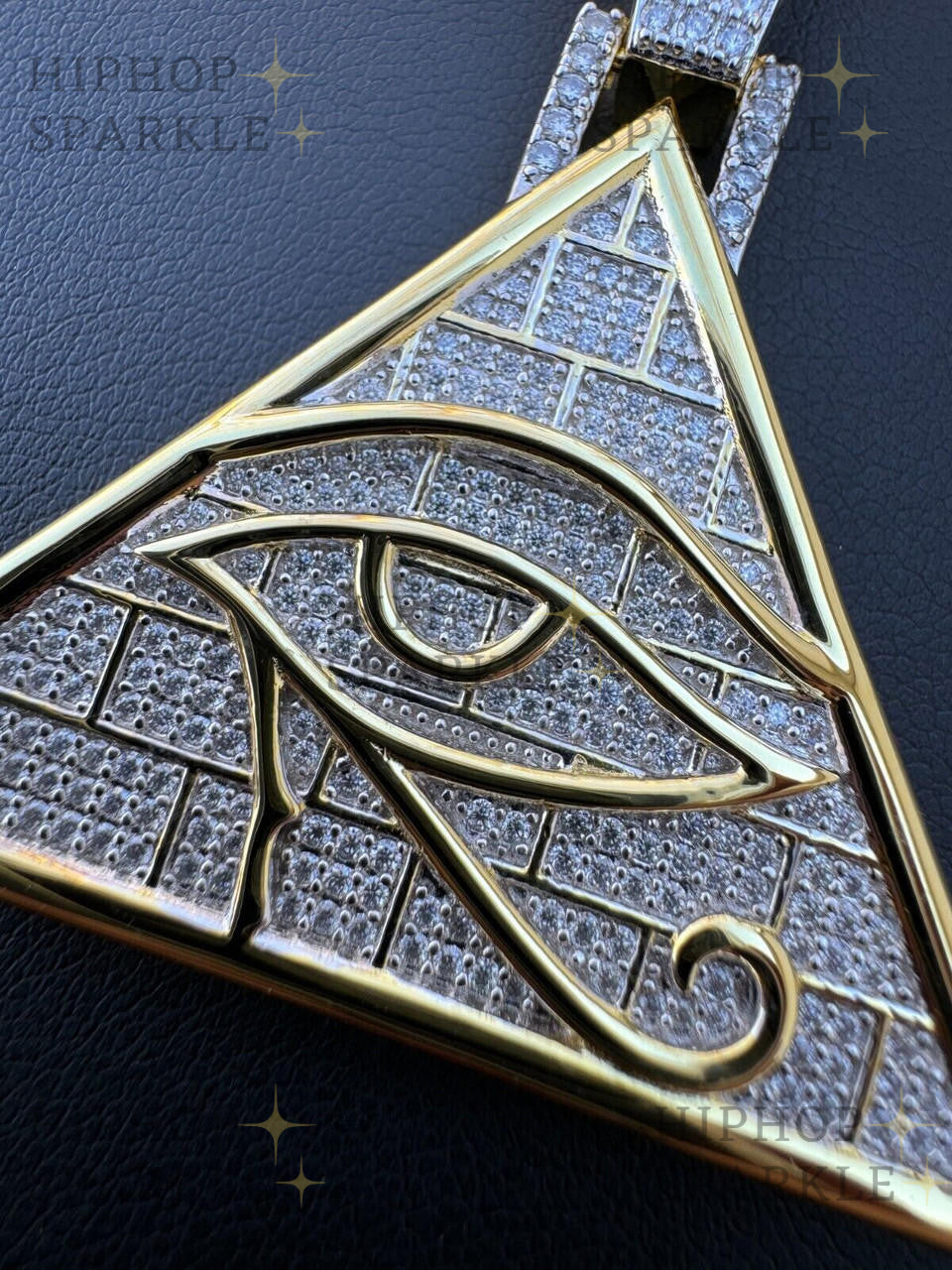 Moissanite Illuminati Eye Masonic Pyramid Medallion Pendant - 14k Gold Vermeil & 925 Silver