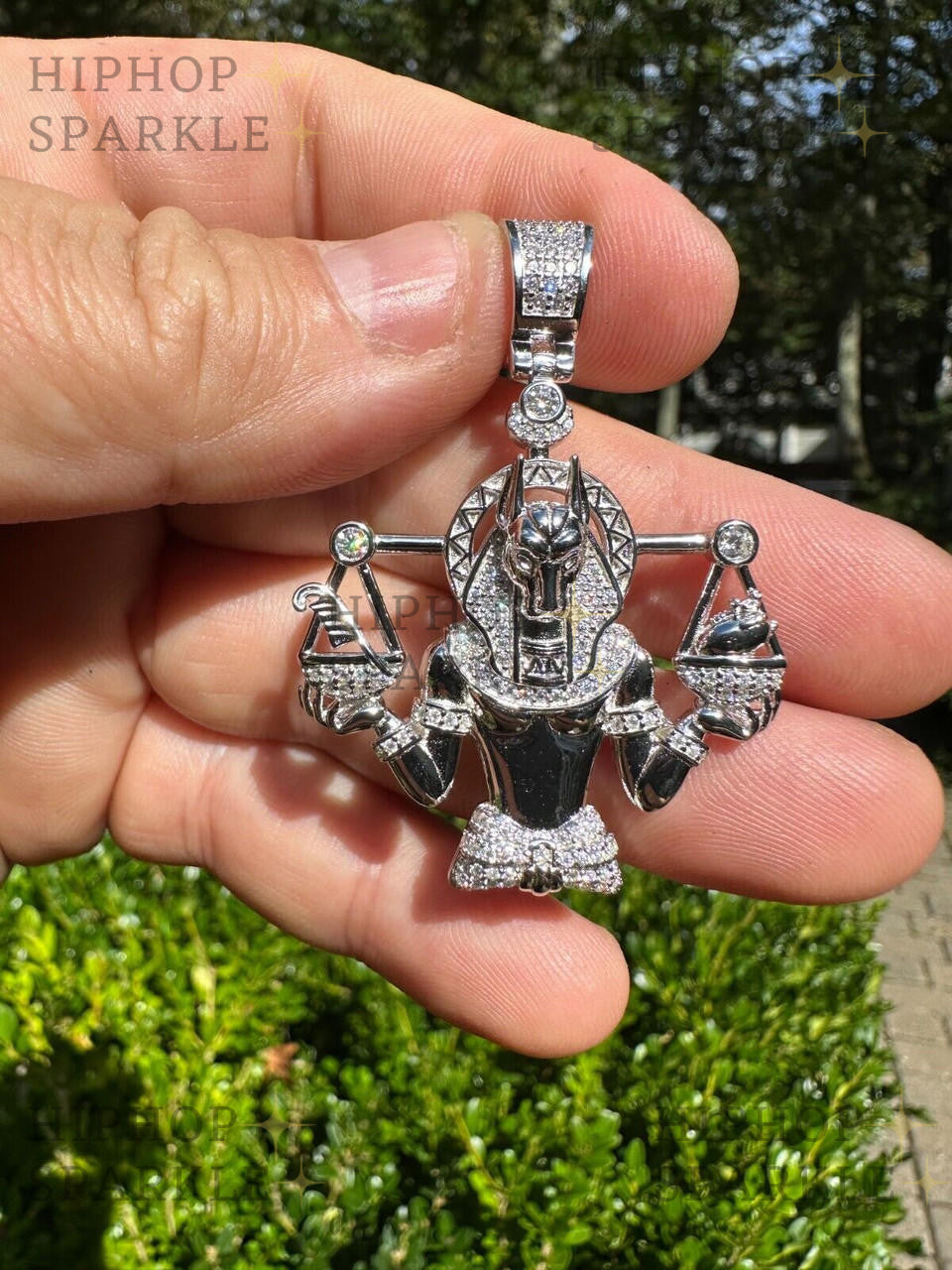 Moissanite Anubis Egyptian Pharaoh Pendant - 14k Gold Vermeil & 925 Silver