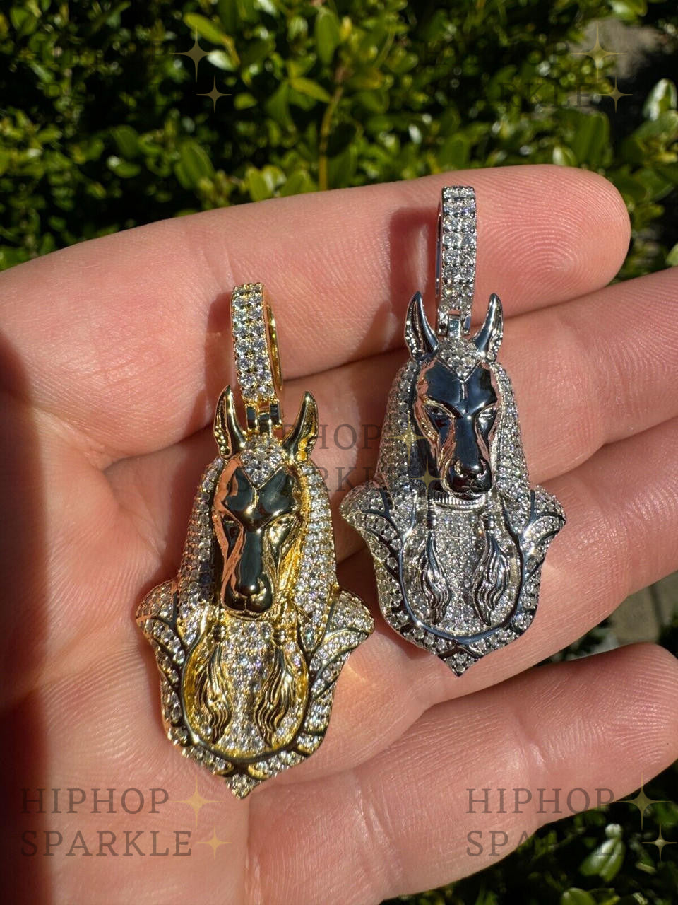 Moissanite Anubis Egyptian Pendant - 14k Gold Vermeil & 925 Silver