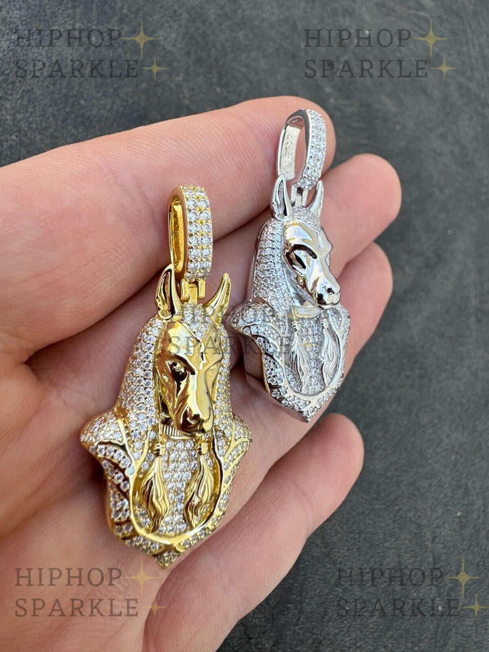 Moissanite Anubis Egyptian Pendant - 14k Gold Vermeil & 925 Silver