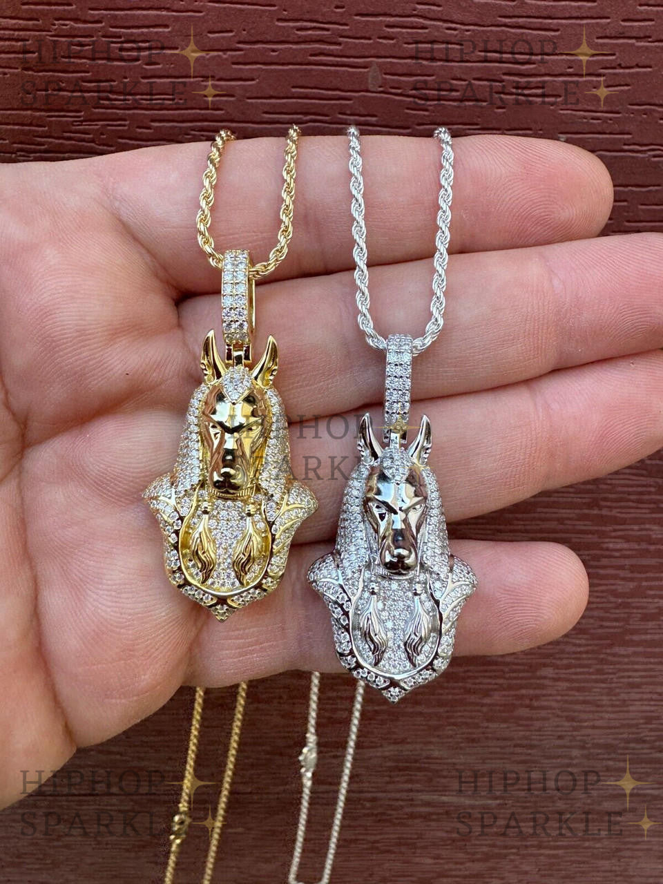 Moissanite Anubis Egyptian Pendant - 14k Gold Vermeil & 925 Silver