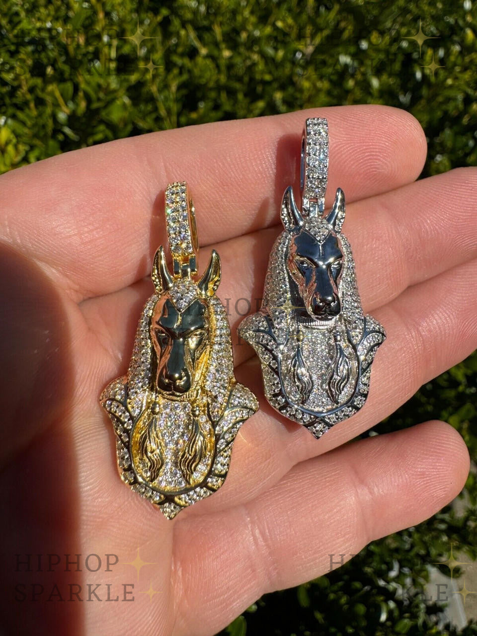 Moissanite Anubis Egyptian Pendant - 14k Gold Vermeil & 925 Silver