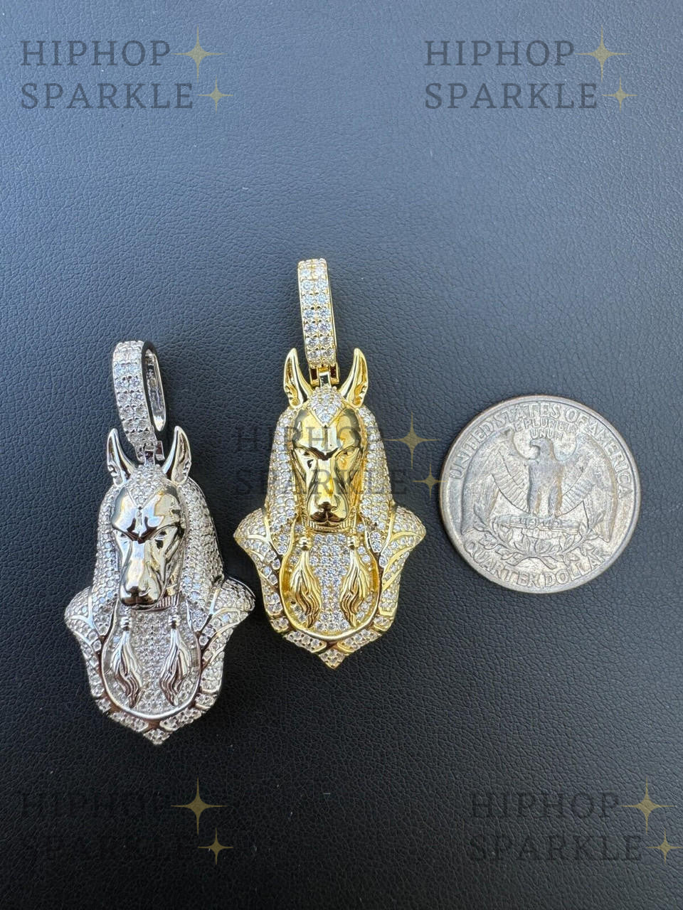 Moissanite Anubis Egyptian Pendant - 14k Gold Vermeil & 925 Silver