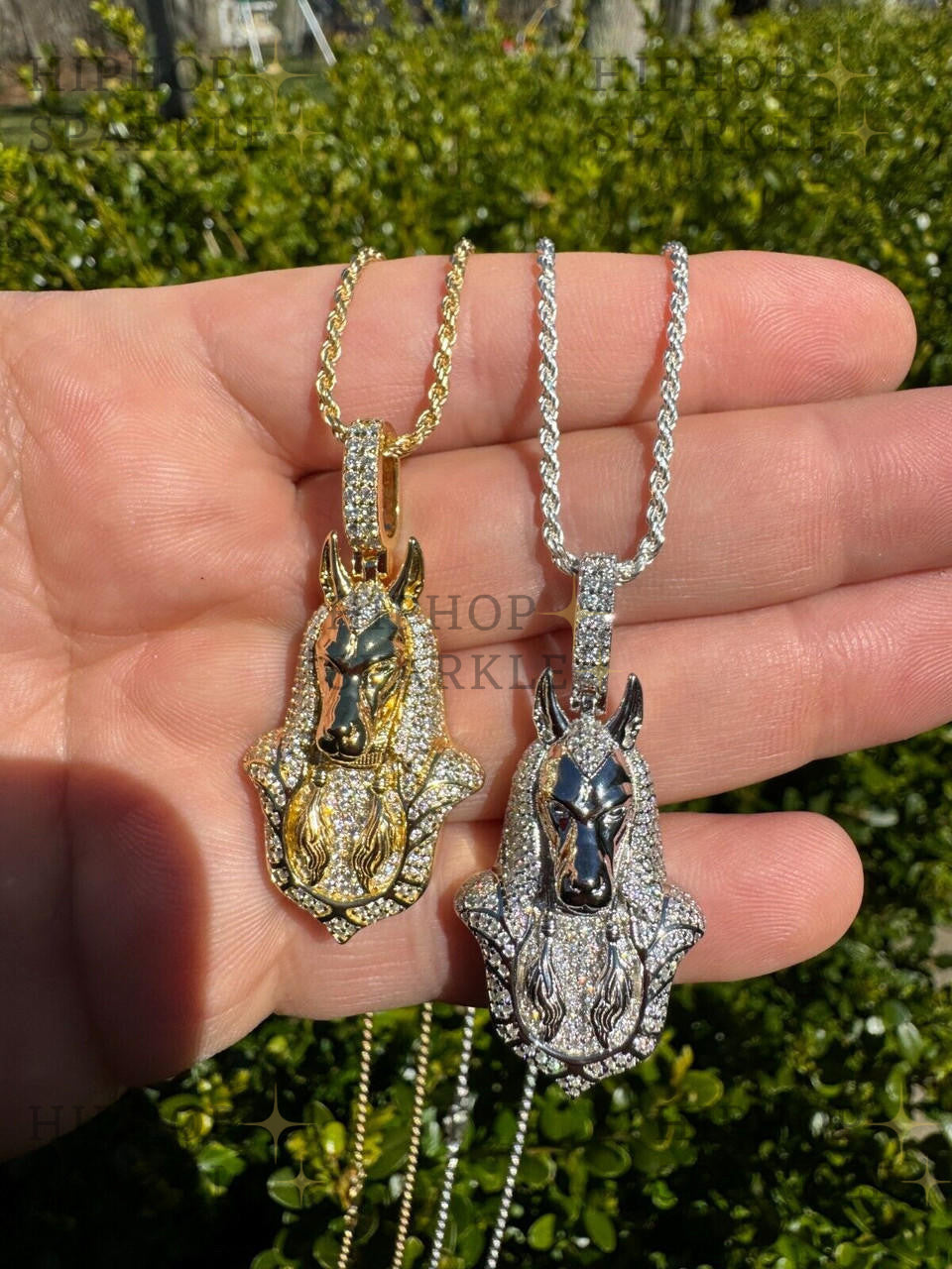 Moissanite Anubis Egyptian Pendant - 14k Gold Vermeil & 925 Silver