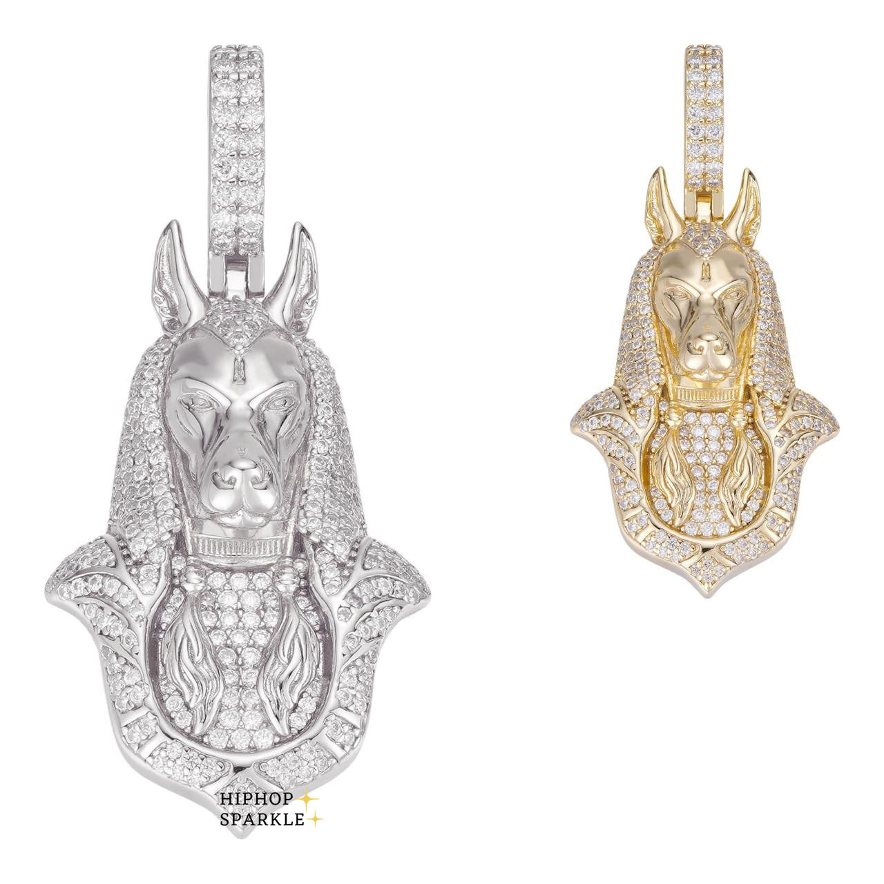 Moissanite Anubis Egyptian Pendant - 14k Gold Vermeil & 925 Silver