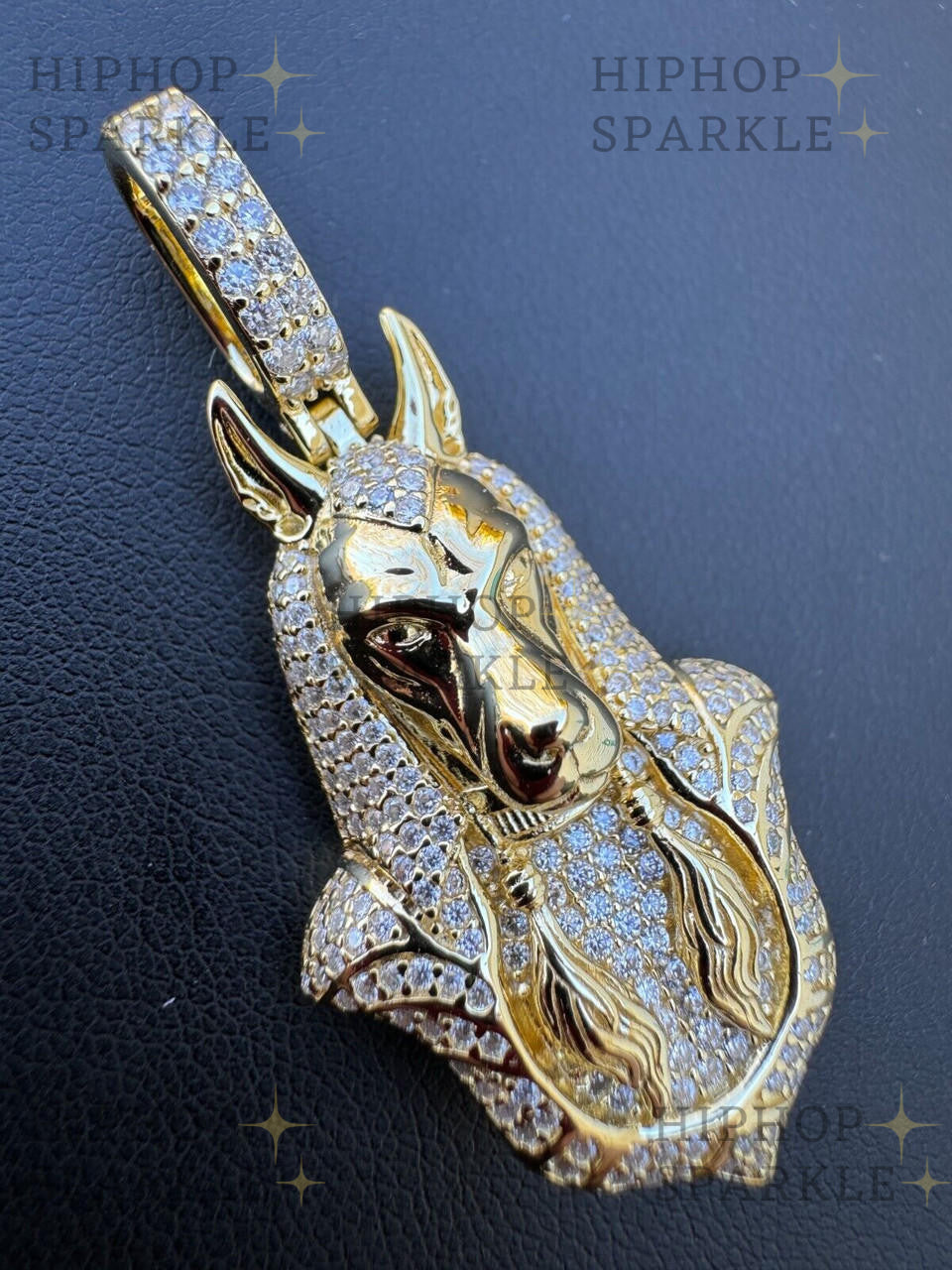 Moissanite Anubis Egyptian Pendant - 14k Gold Vermeil & 925 Silver