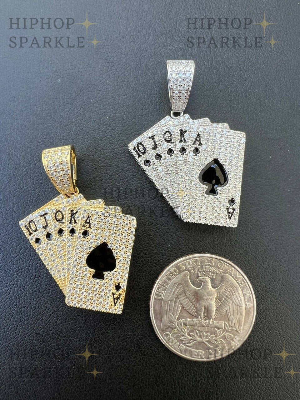 Moissanite Cards Poker Deck Royal Flush Pendant - 14k Gold Vermeil or 925 Silver