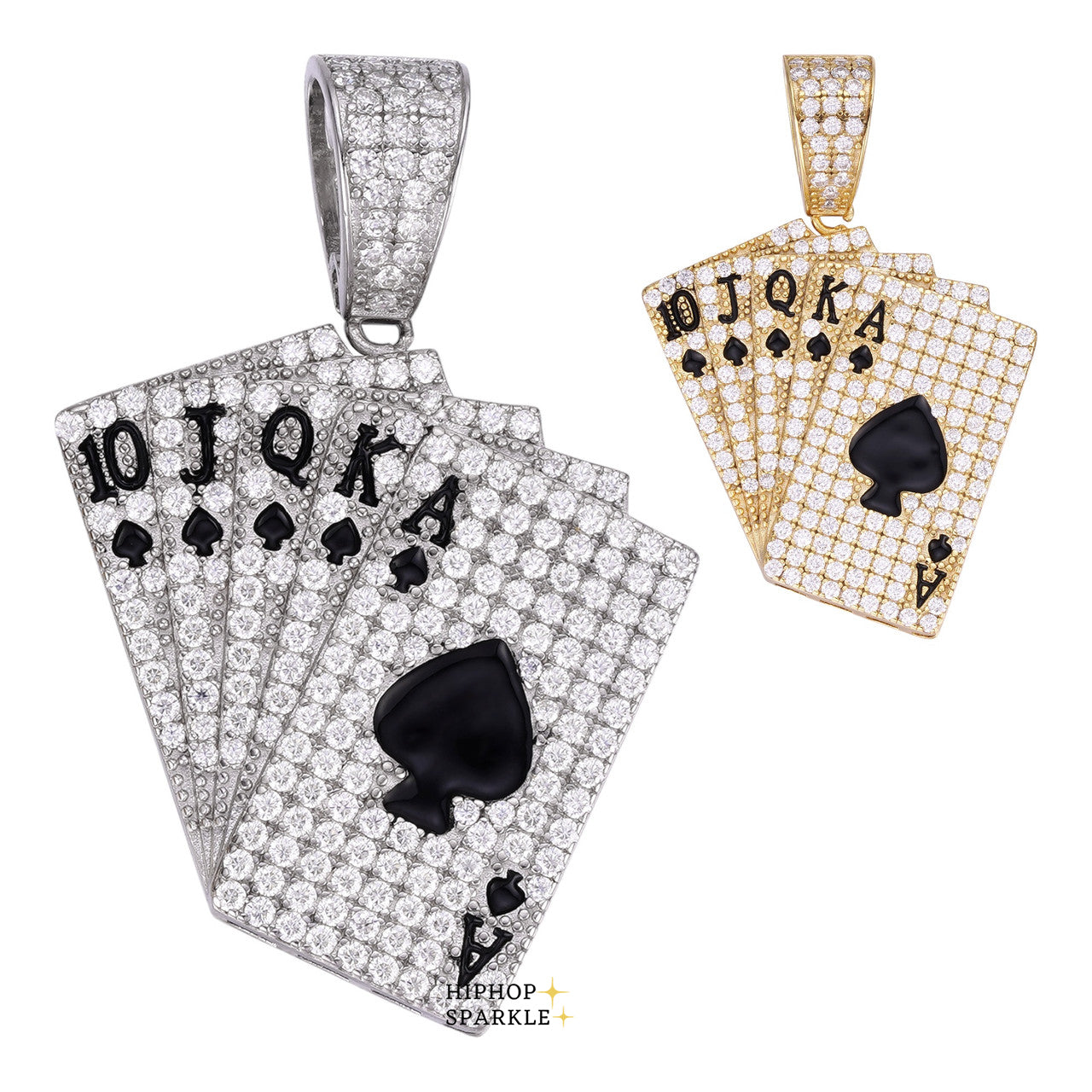 Moissanite Cards Poker Deck Royal Flush Pendant - 14k Gold Vermeil or 925 Silver