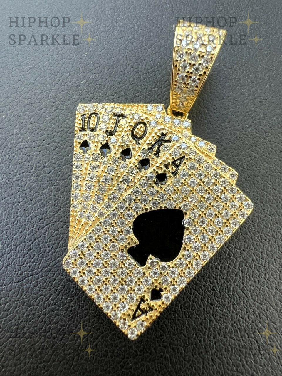 Moissanite Cards Poker Deck Royal Flush Pendant - 14k Gold Vermeil or 925 Silver