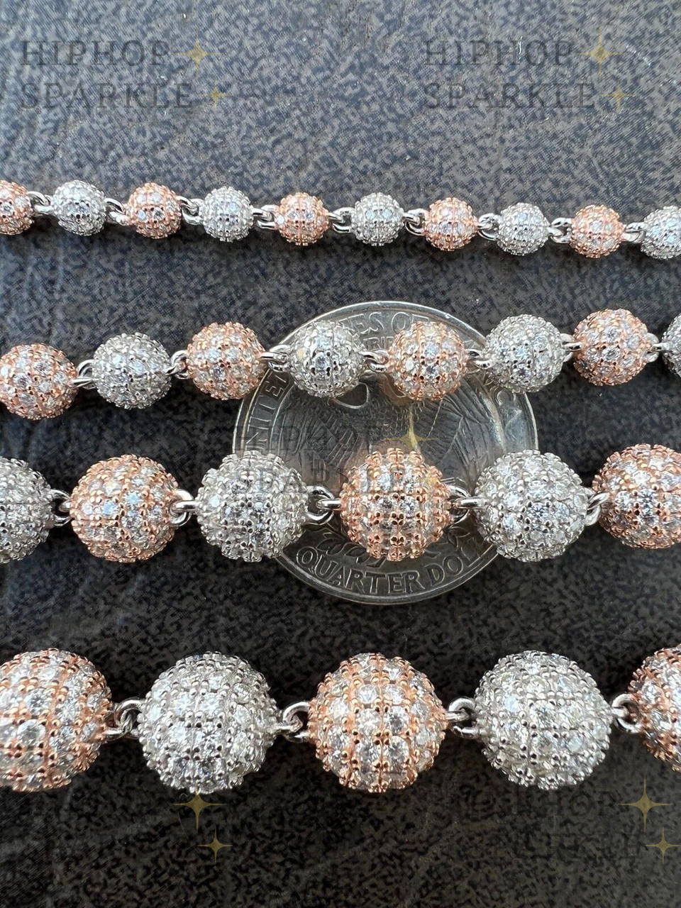 Moissanite Disco Moon Ball Bracelet - 925 Silver & 14k Rose Gold Iced