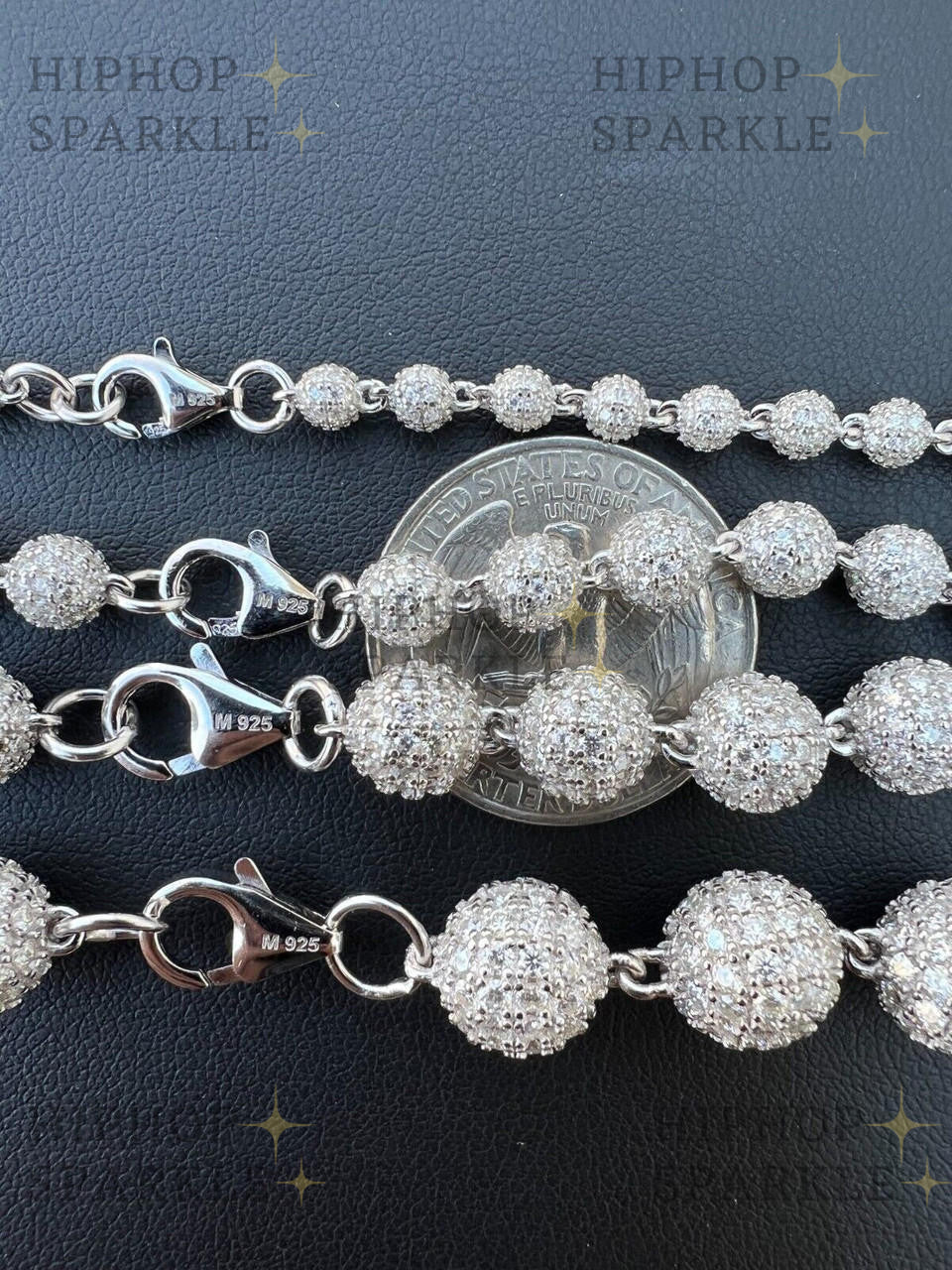 Moissanite Disco Moon Ball Shambala Bracelet - 925 Silver 4-10mm