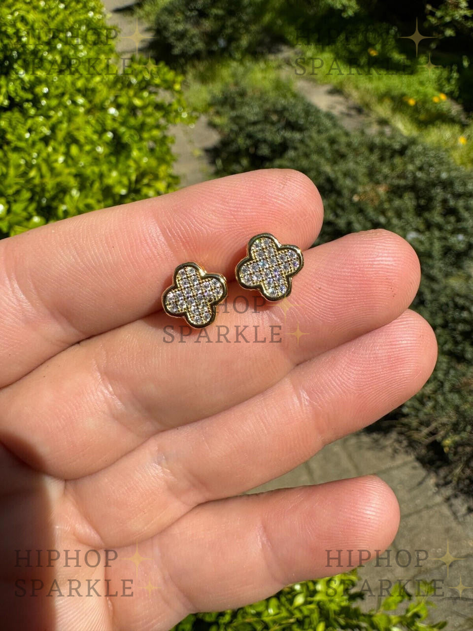 Moissanite Clover Fashionista Iced Out Earrings - 14k Gold Vermeil & 925 Silver