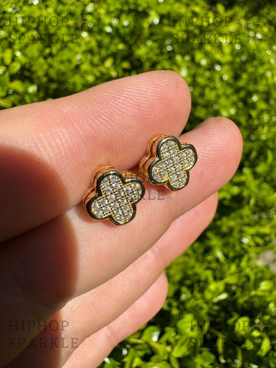 Moissanite Clover Fashionista Iced Out Earrings - 14k Gold Vermeil & 925 Silver