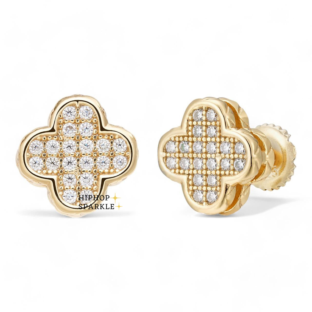 Moissanite Clover Fashionista Iced Out Earrings - 14k Gold Vermeil & 925 Silver