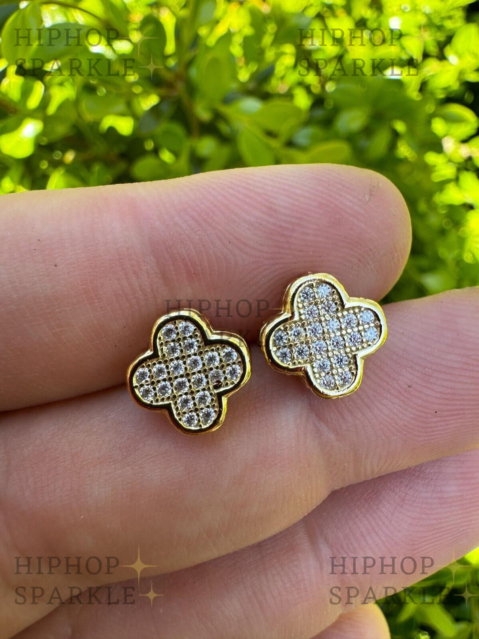 Moissanite Clover Fashionista Iced Out Earrings - 14k Gold Vermeil & 925 Silver