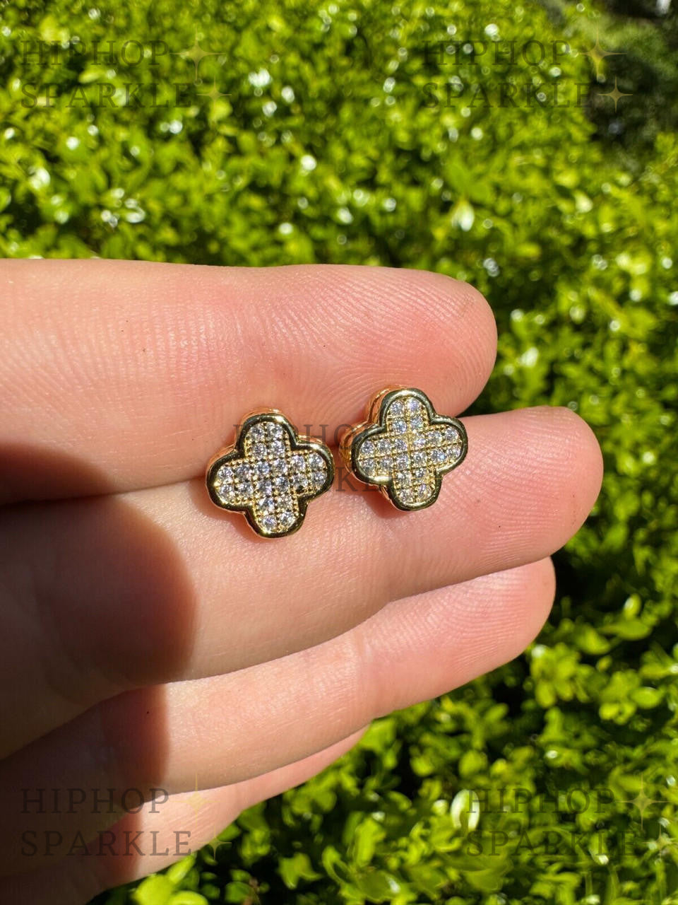 Moissanite Clover Fashionista Iced Out Earrings - 14k Gold Vermeil & 925 Silver