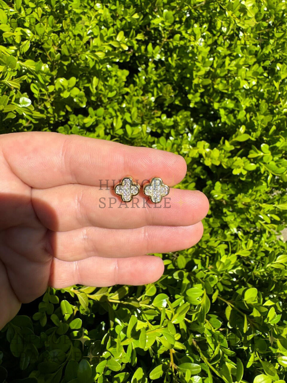 Moissanite Clover Fashionista Iced Out Earrings - 14k Gold Vermeil & 925 Silver