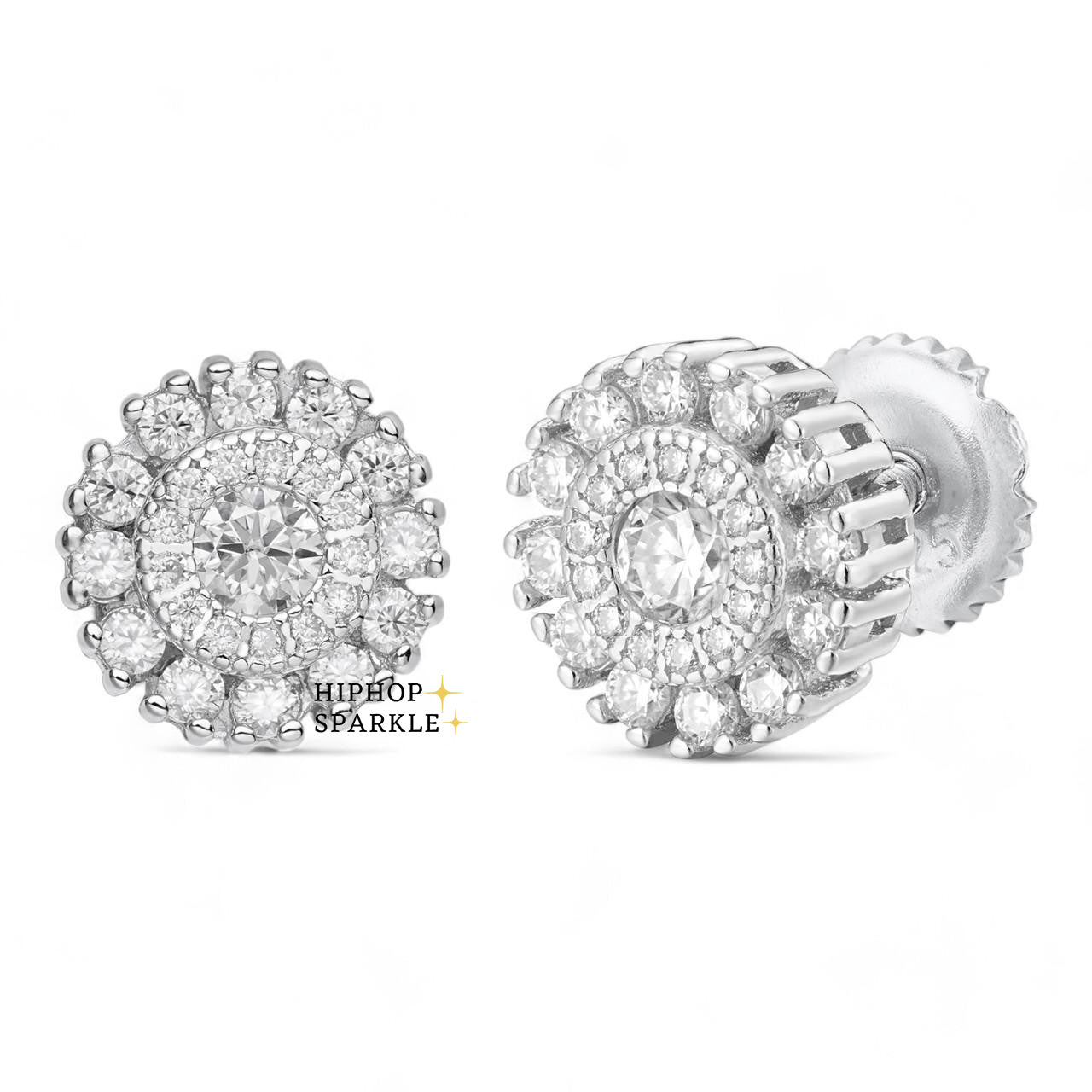 Moissanite Fully Iced Out Round Hip Hop Earrings - 925 Silver, 10.5mm