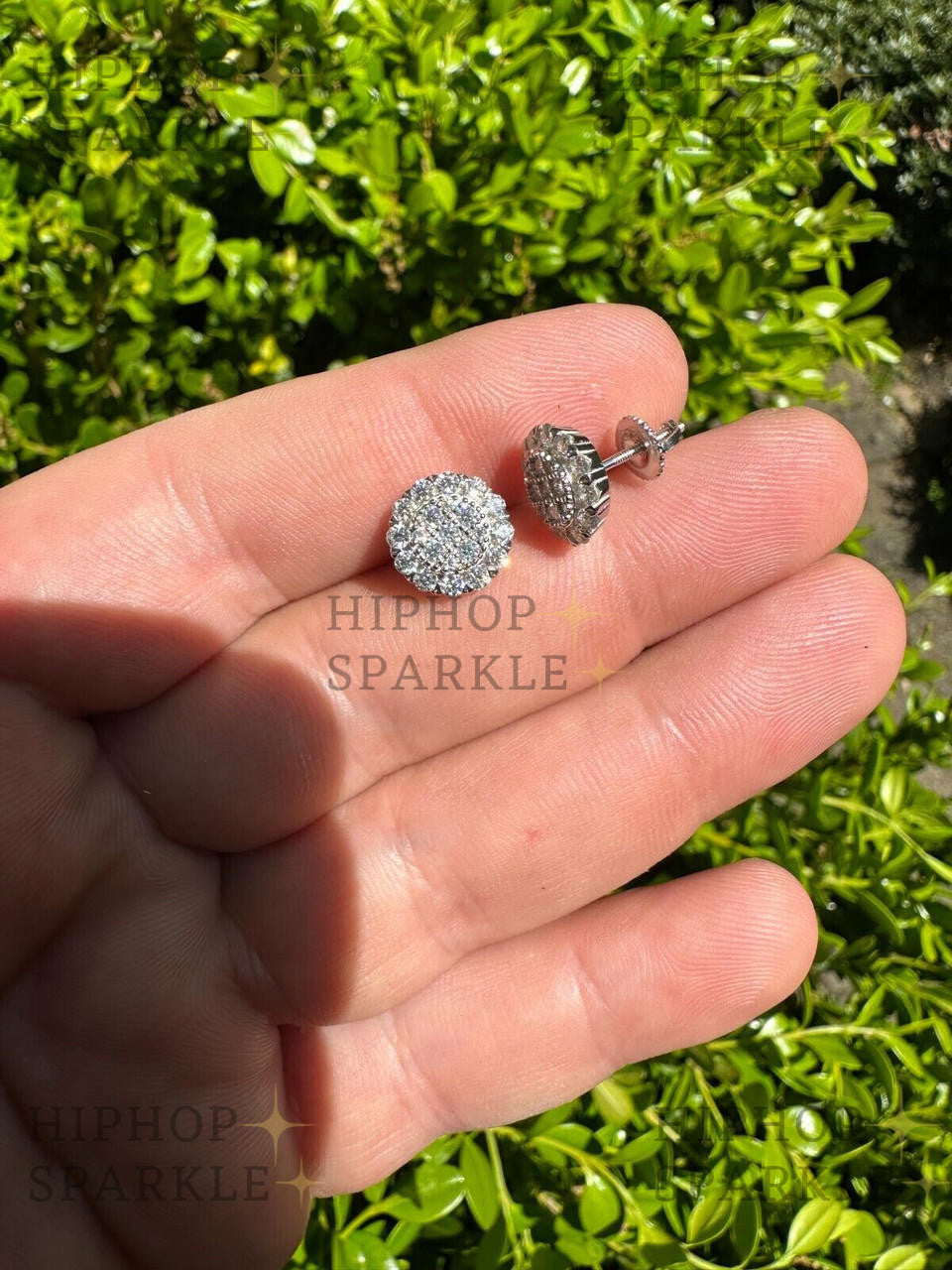 Moissanite Fully Iced Out Round Hip Hop Earrings - 925 Silver, 10.5mm