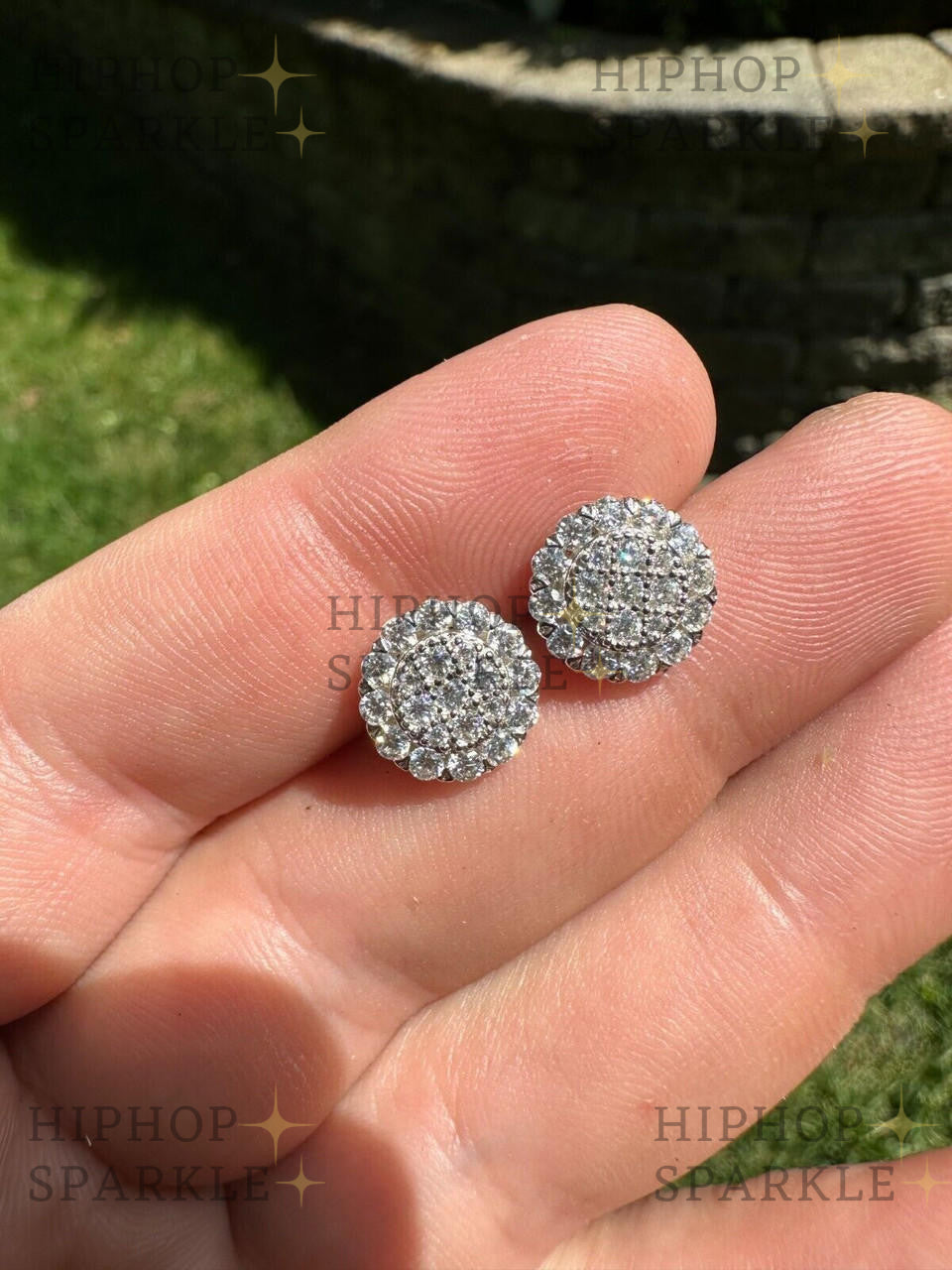 Moissanite Fully Iced Out Round Hip Hop Earrings - 925 Silver, 10.5mm