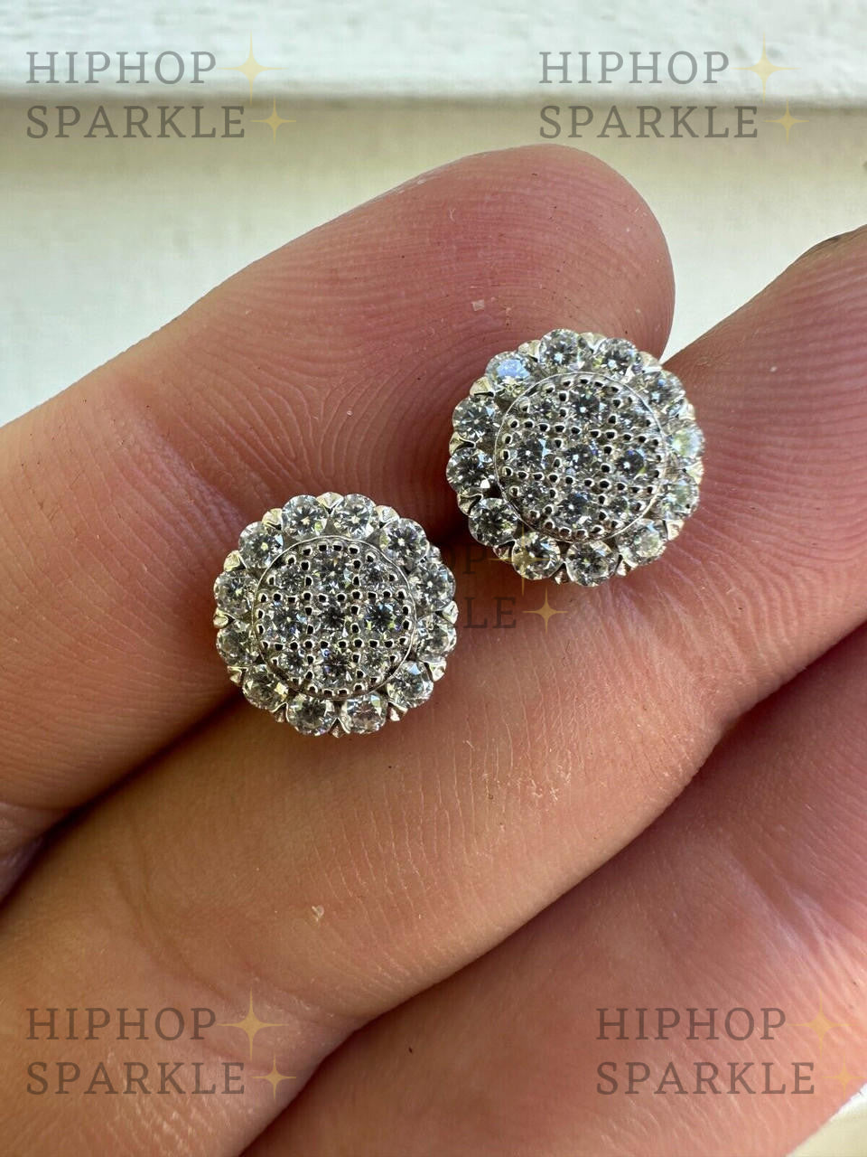 Moissanite Fully Iced Out Round Hip Hop Earrings - 925 Silver, 10.5mm